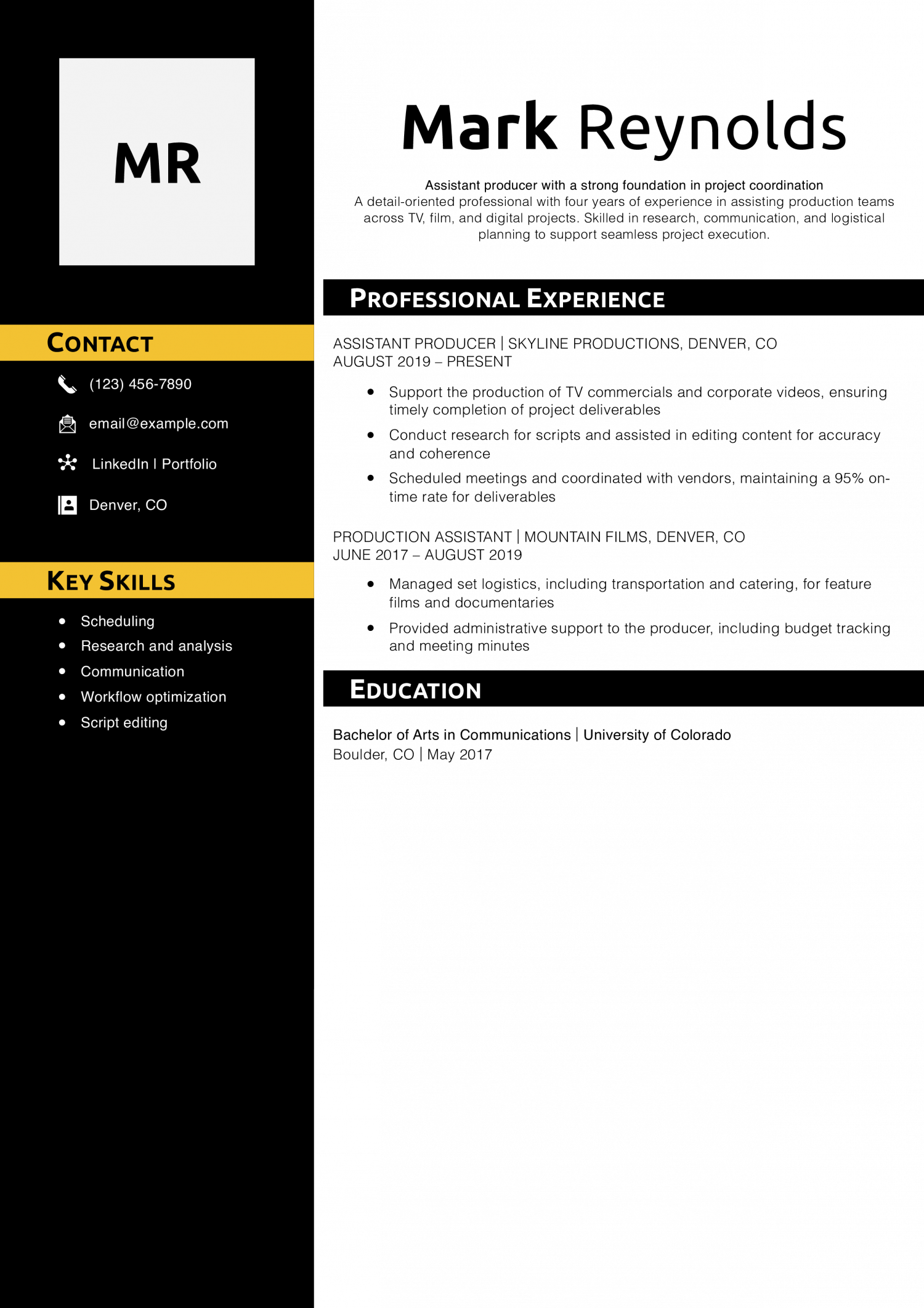 Assistant producer resume