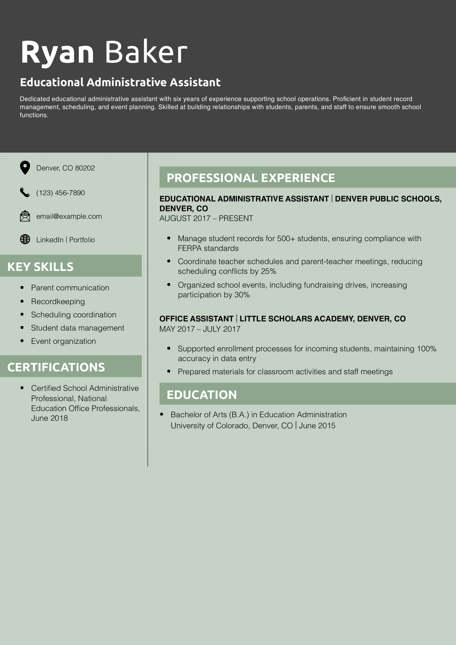 Educational Administrative Assistant Resume Example