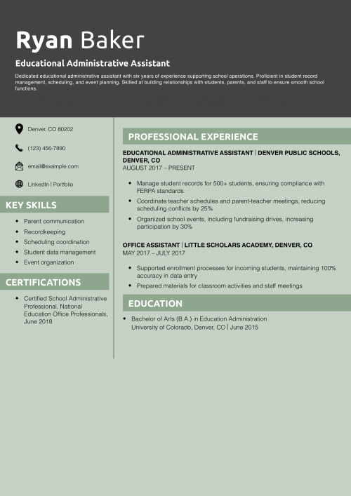 Educational Administrative Assistant Resume Example