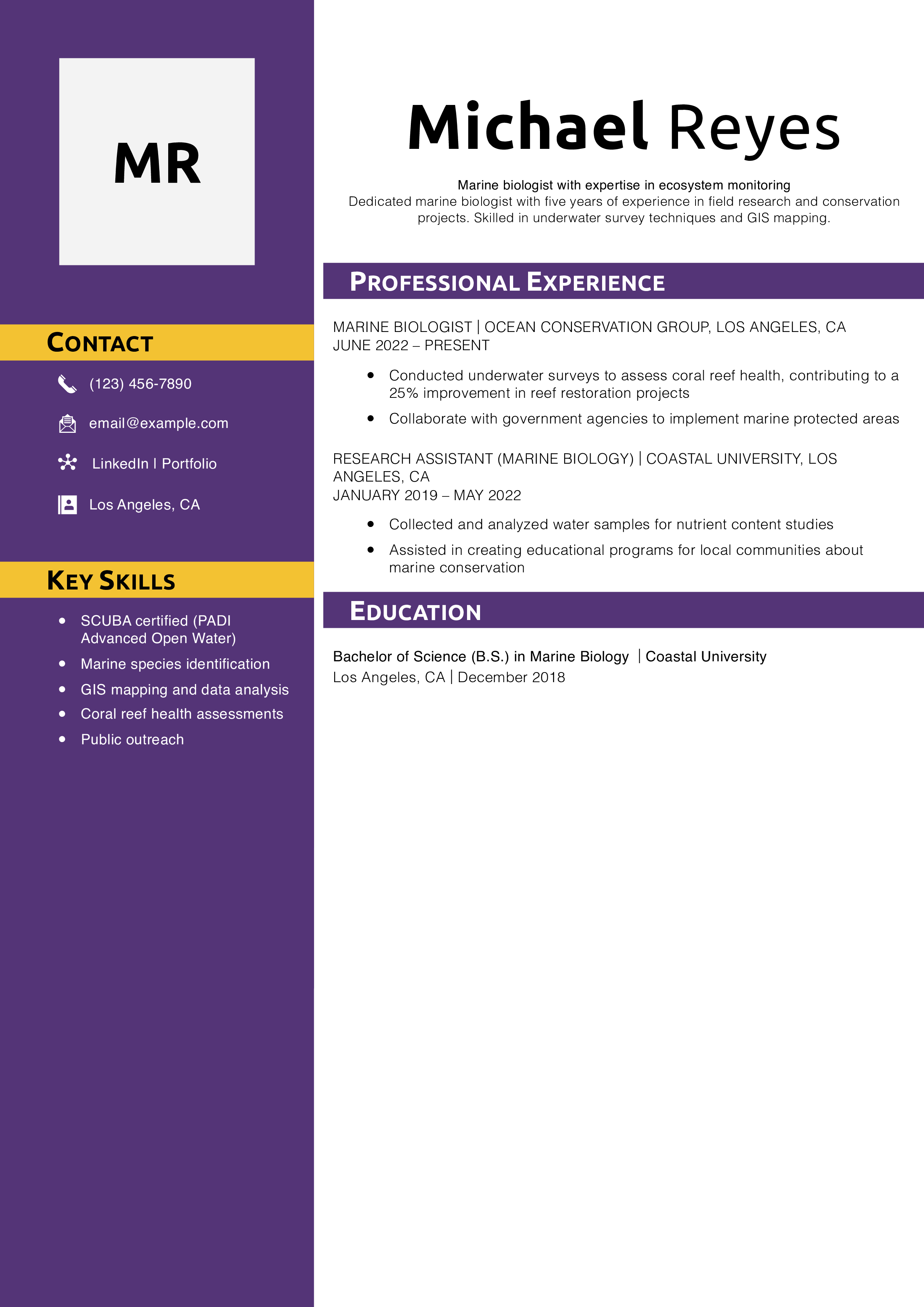 Marine biology resume examples