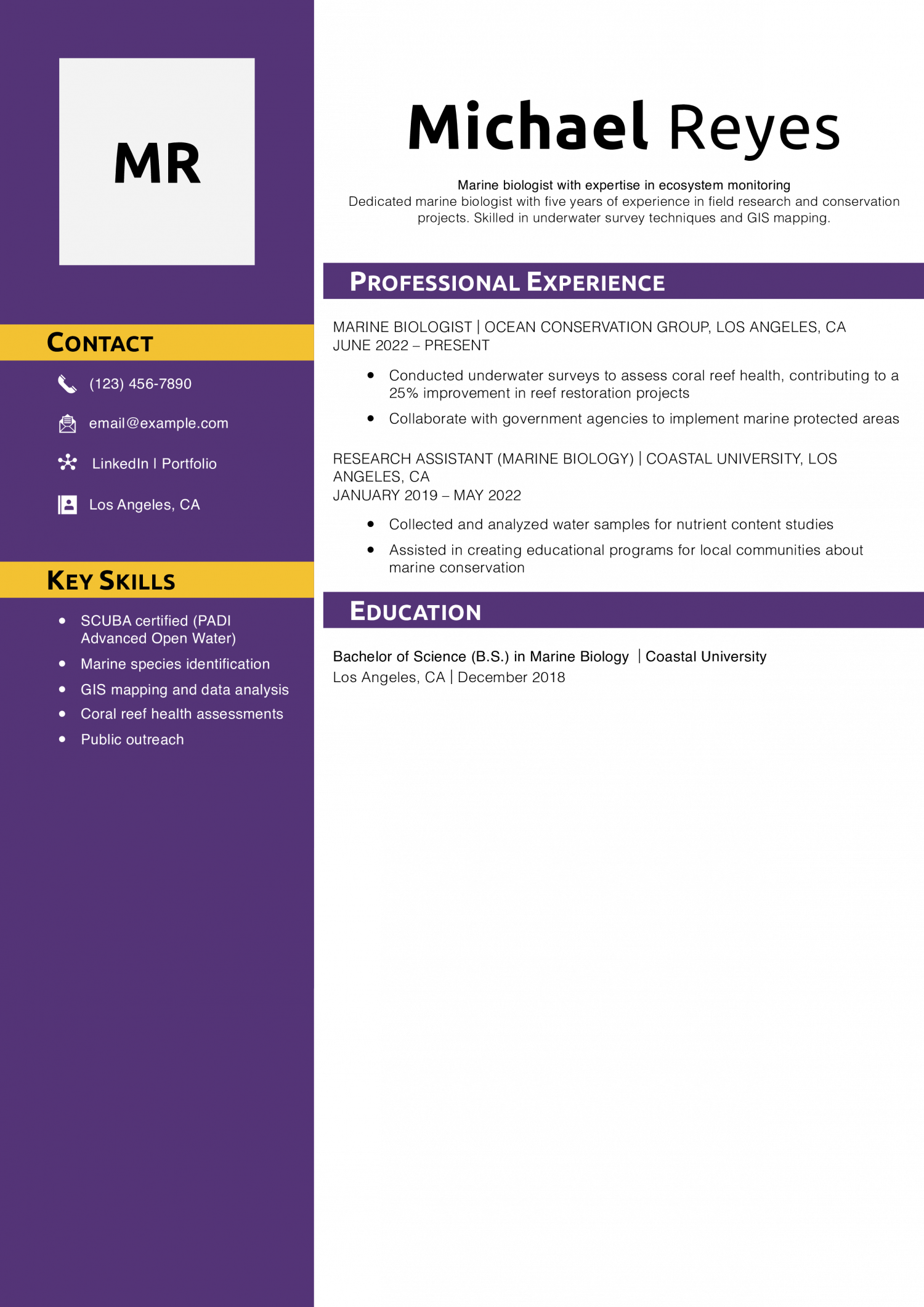 Marine biology resume examples