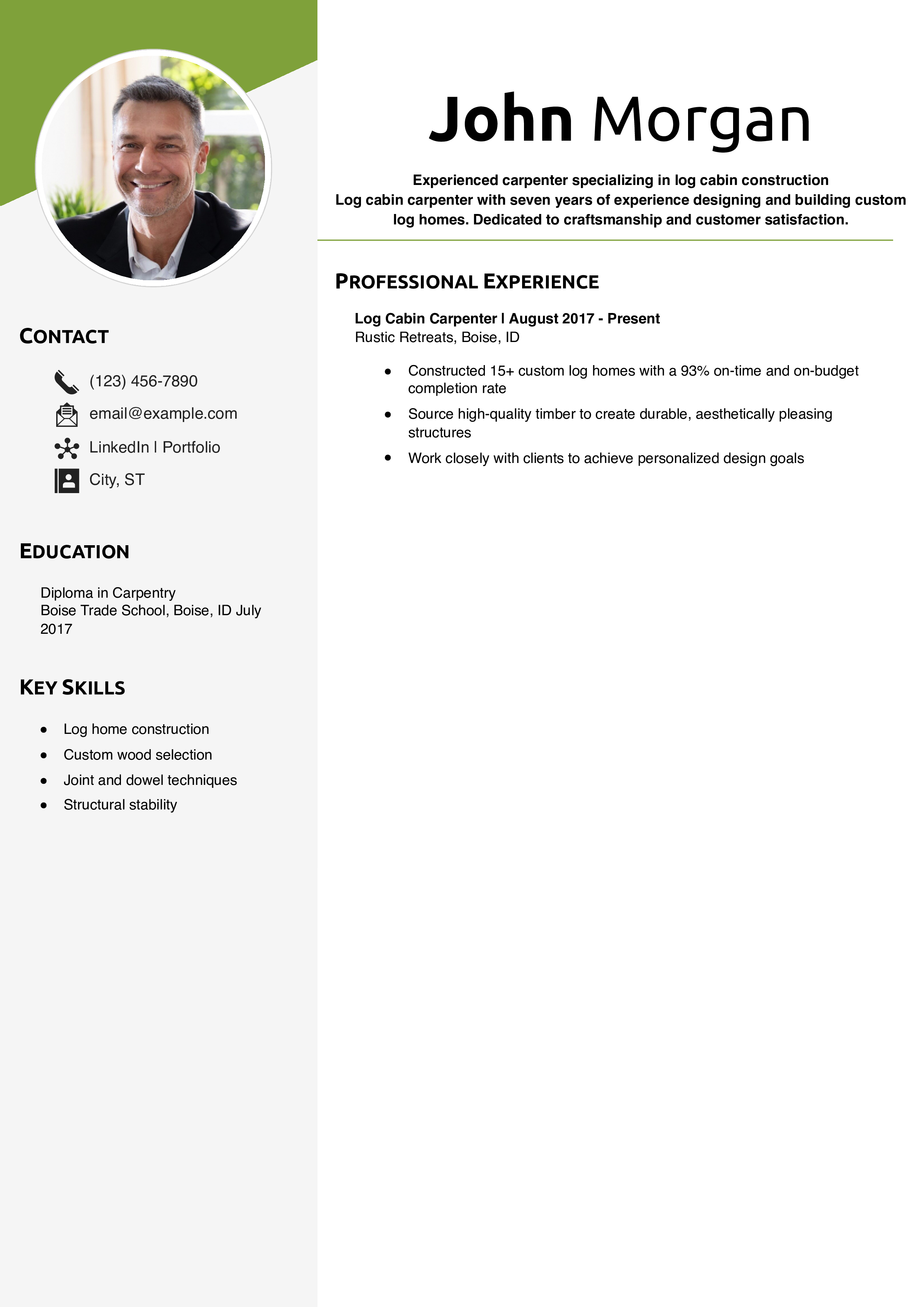 Log cabin carpenter resume