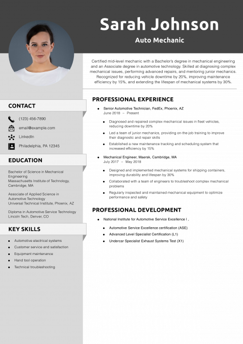 Auto Mechanic Resume Example