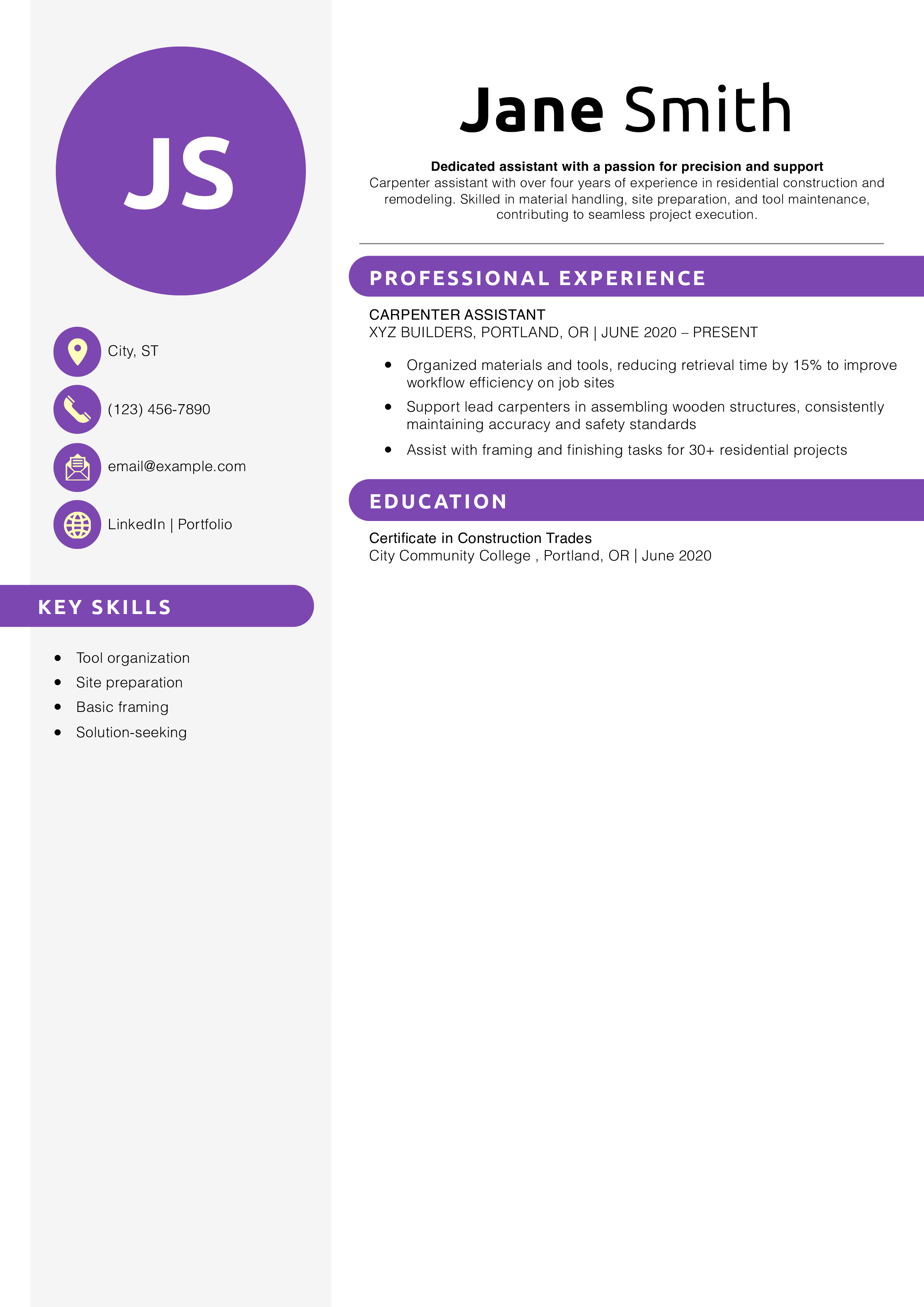 Carpenter assistant resume