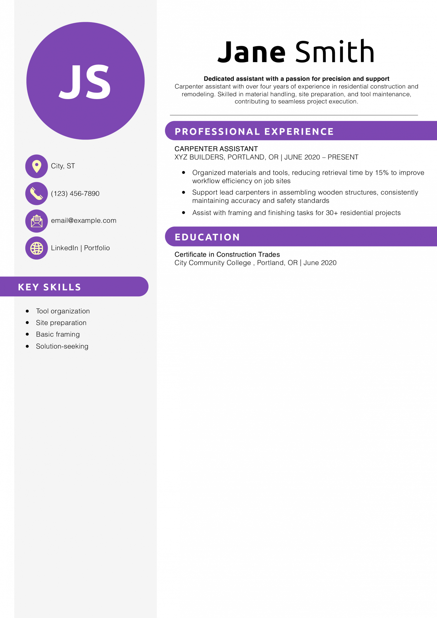 Carpenter assistant resume