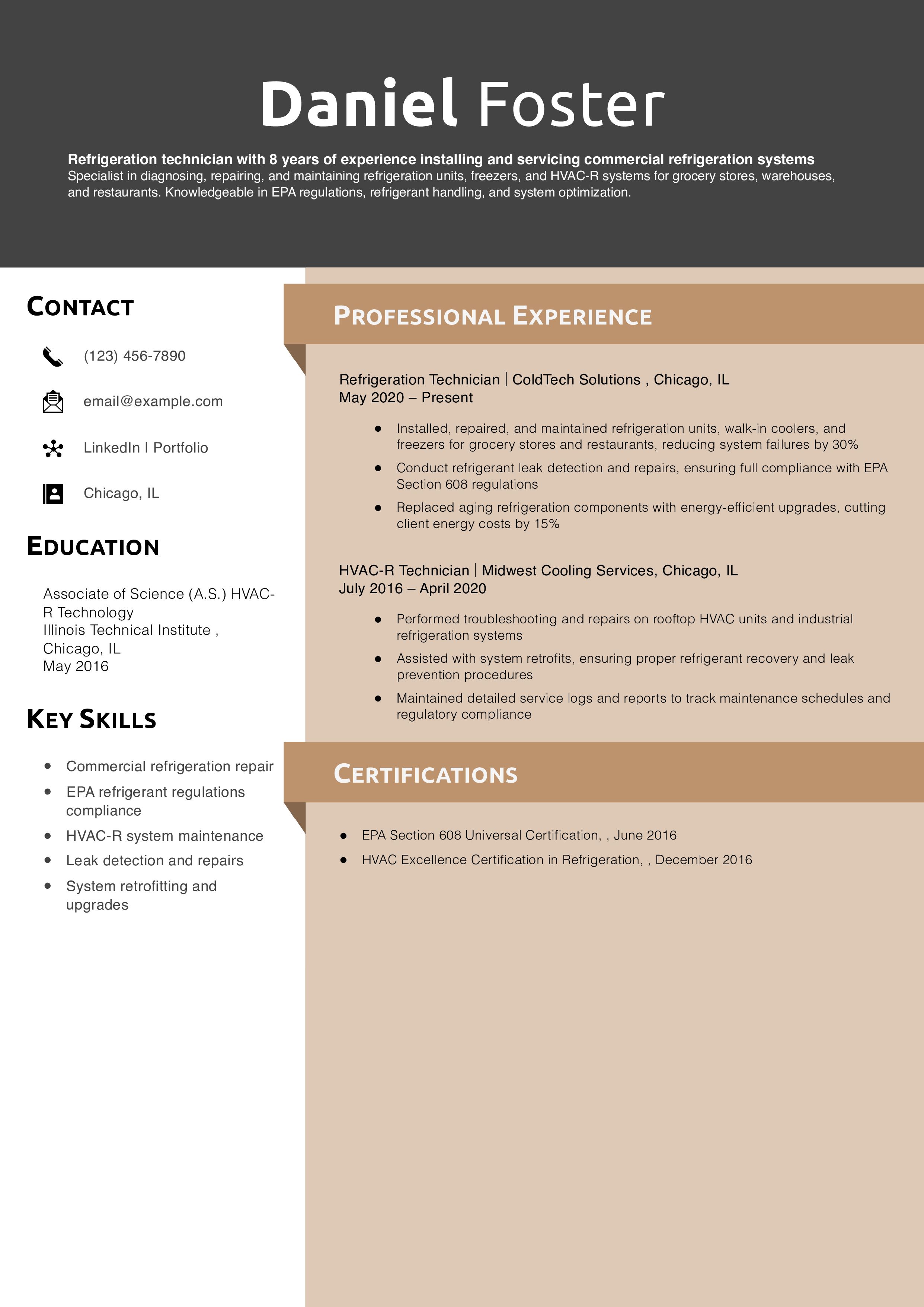 Refrigeration Technician Resume Example