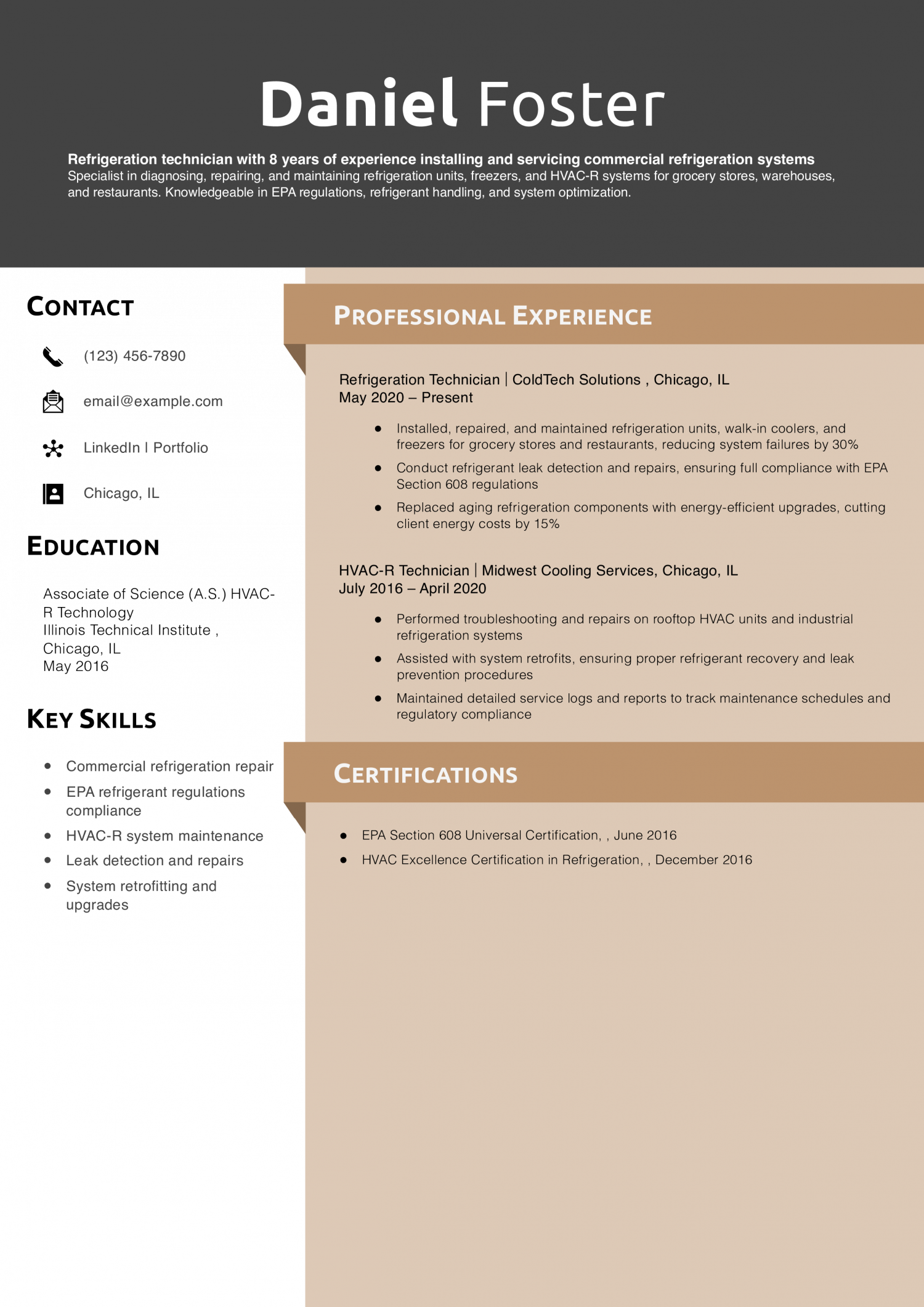 Refrigeration Technician Resume Example