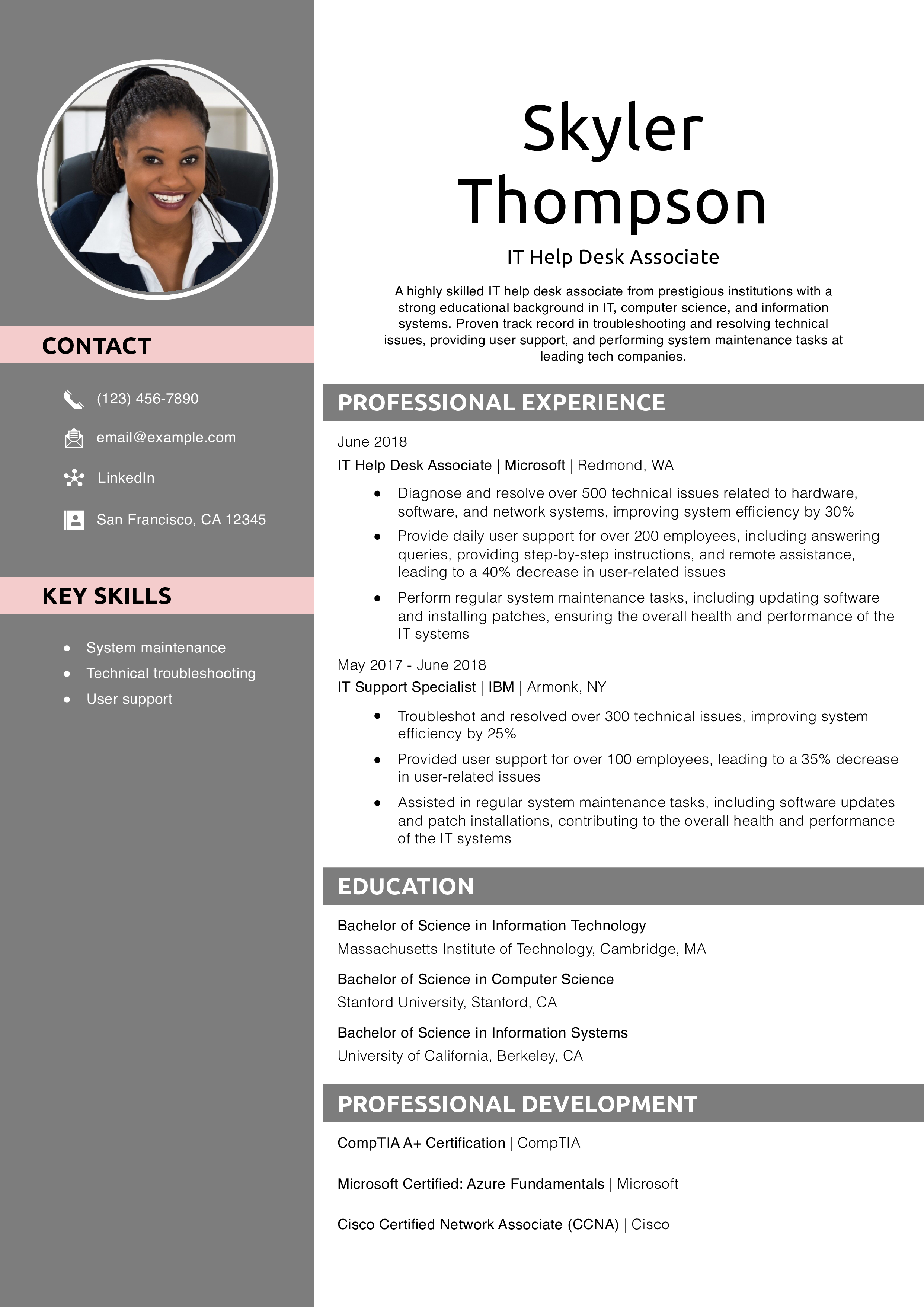 IT Help Desk Associate Resume Example