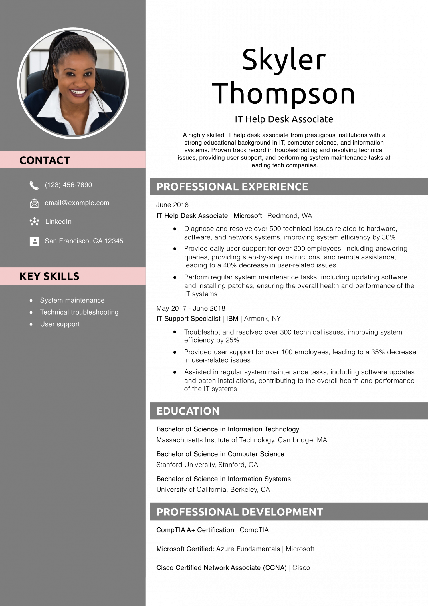 IT Help Desk Associate Resume Example