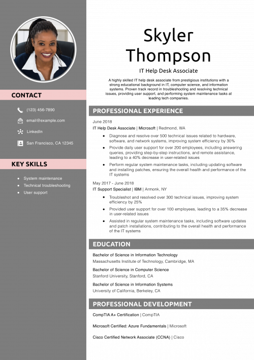 IT Help Desk Associate Resume Example