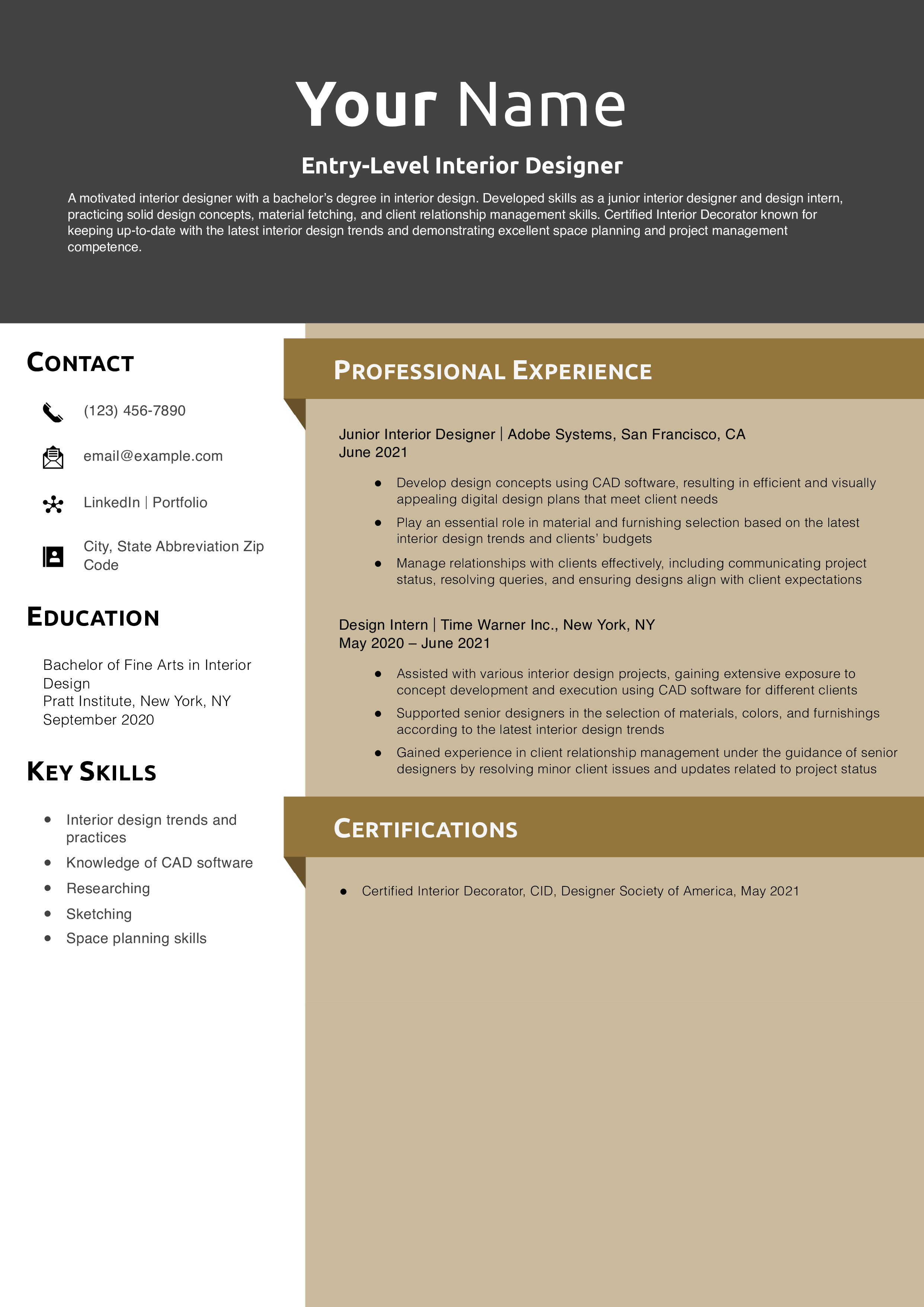 Entry-Level Interior Designer Resume Example