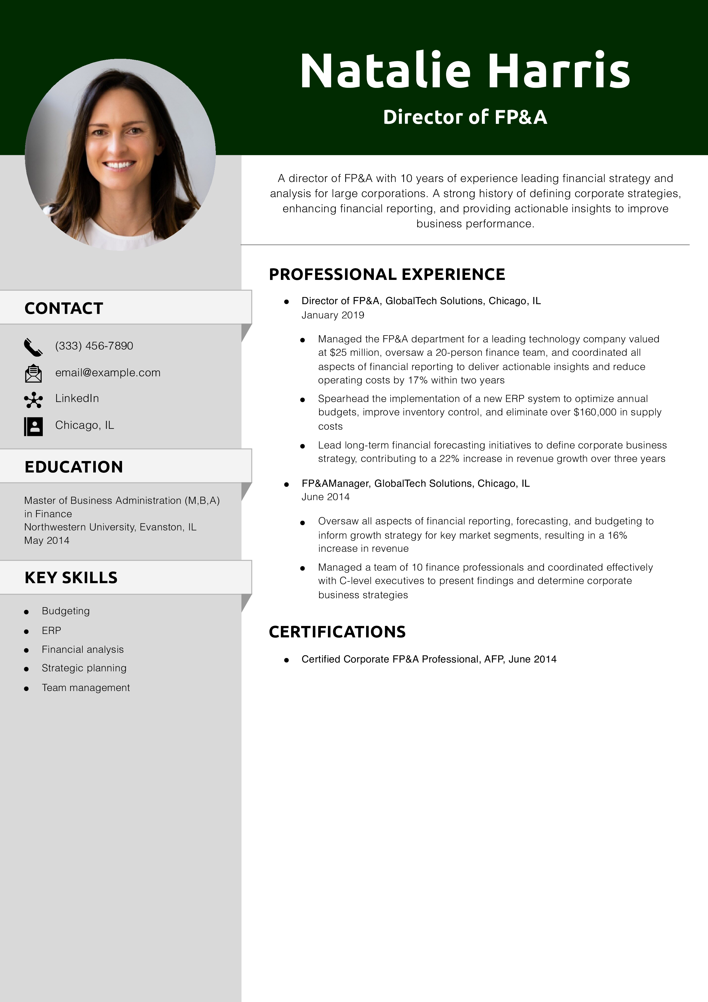 Director of FP&A Resume Example