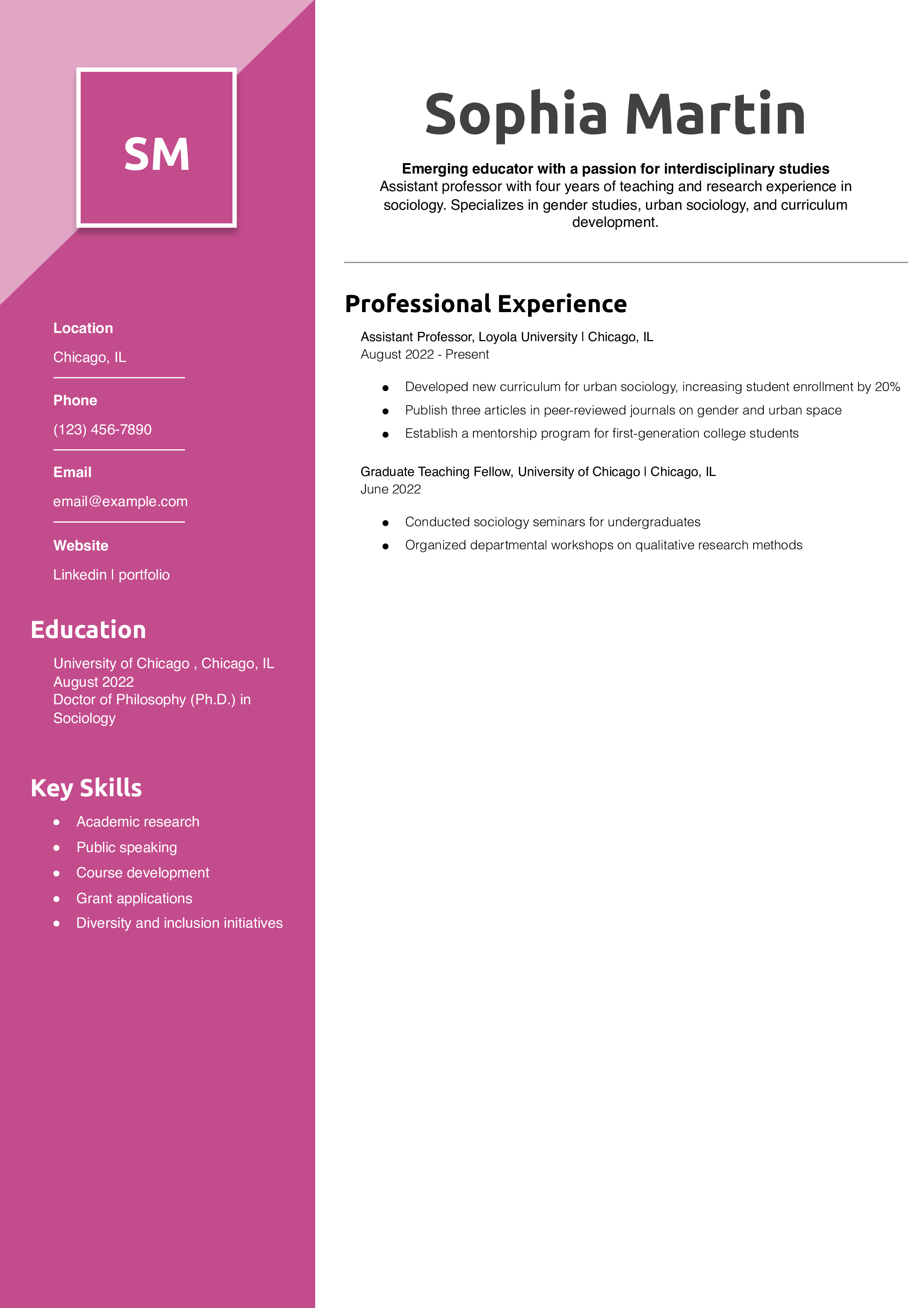 Resume for Assistant Professor