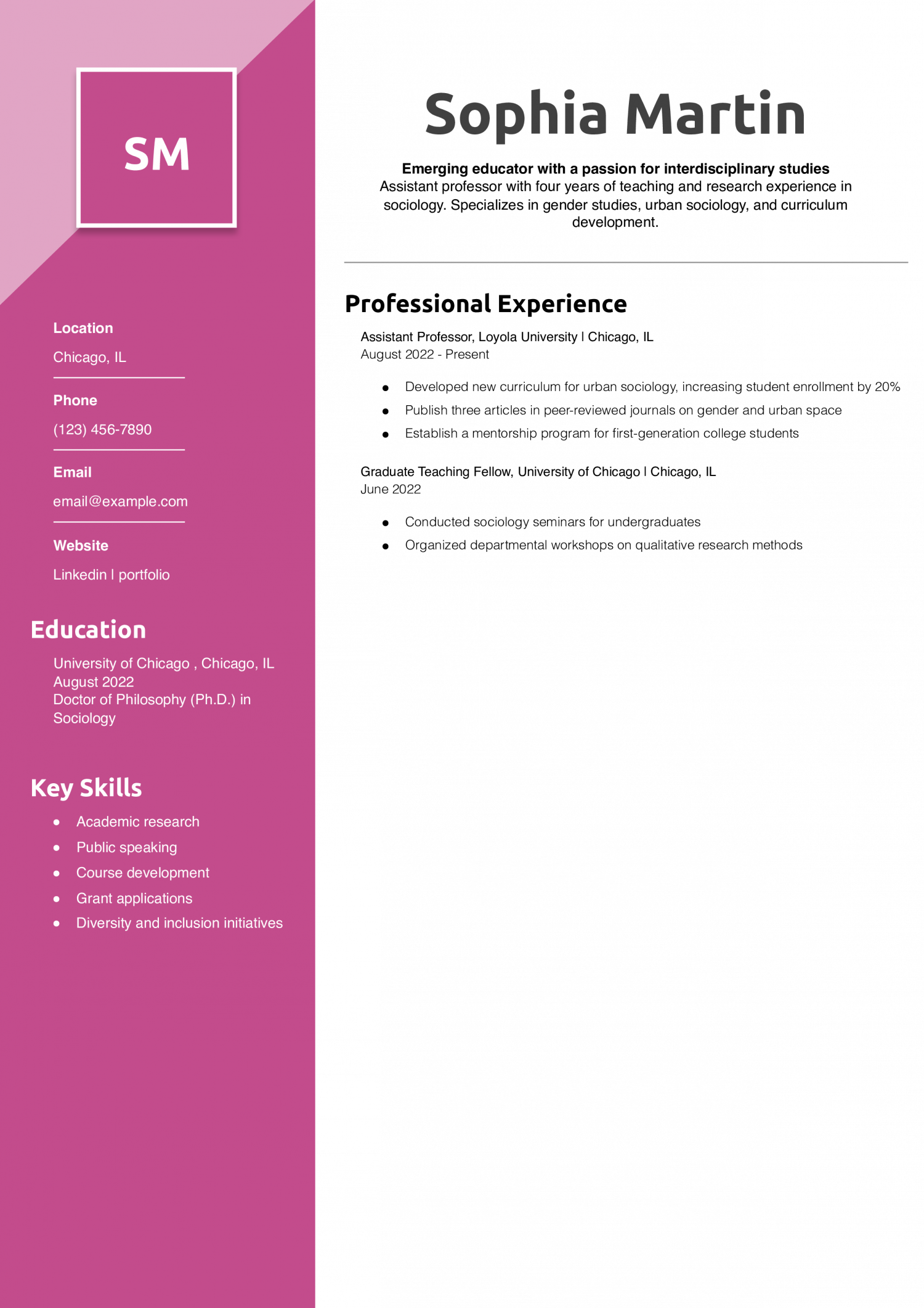 Resume for Assistant Professor