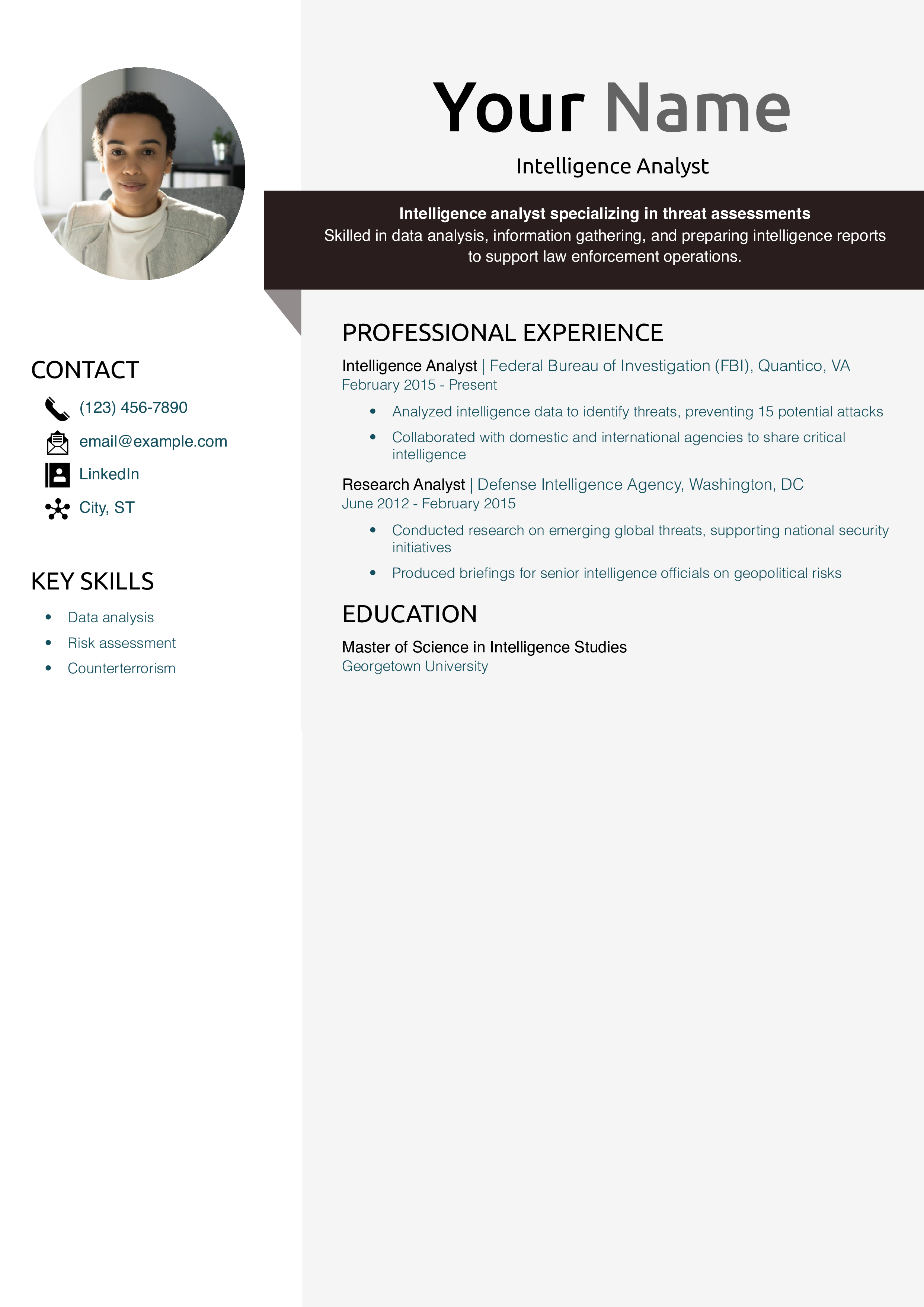 Intelligence Analyst Resume Example