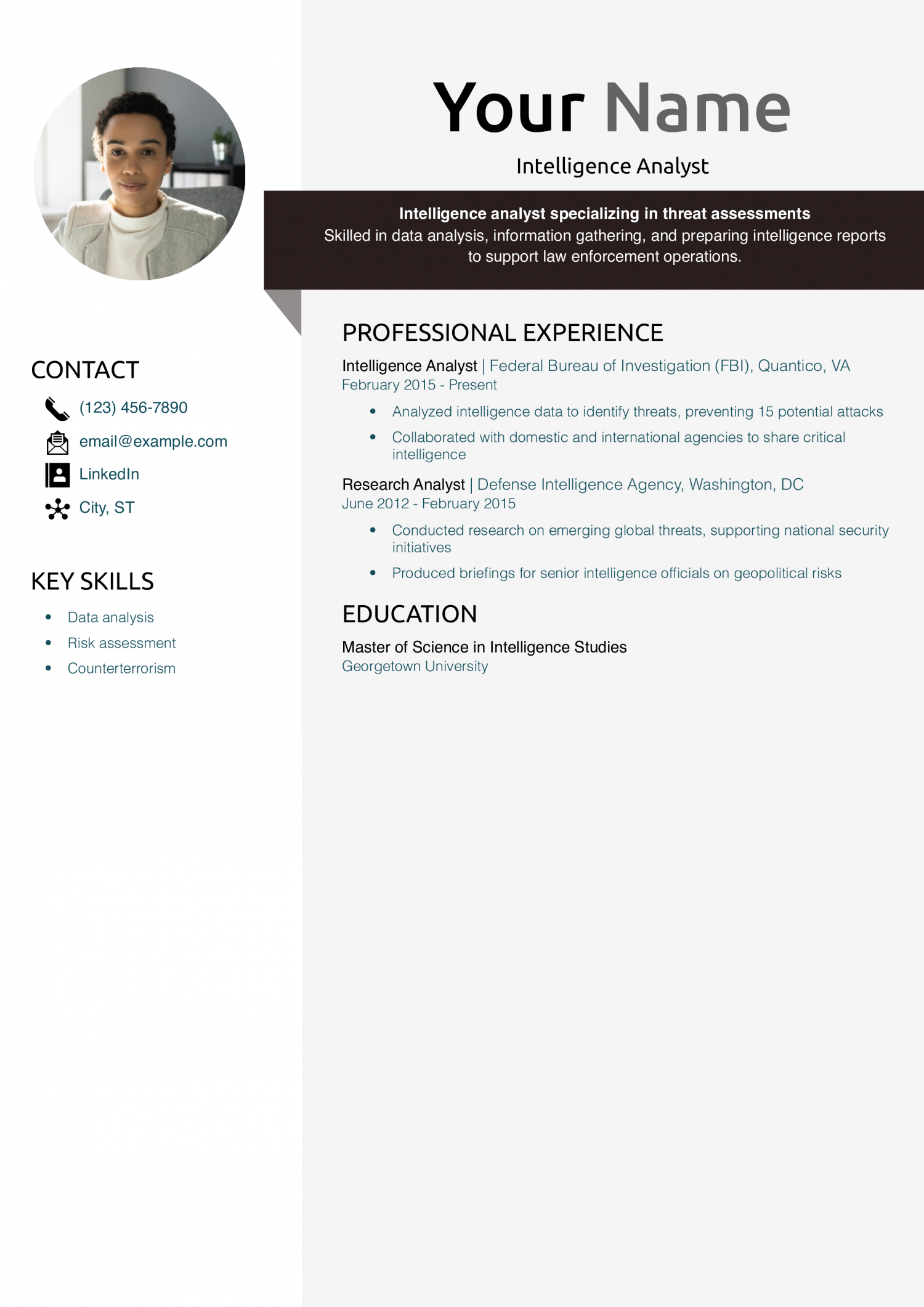 Intelligence Analyst Resume Example