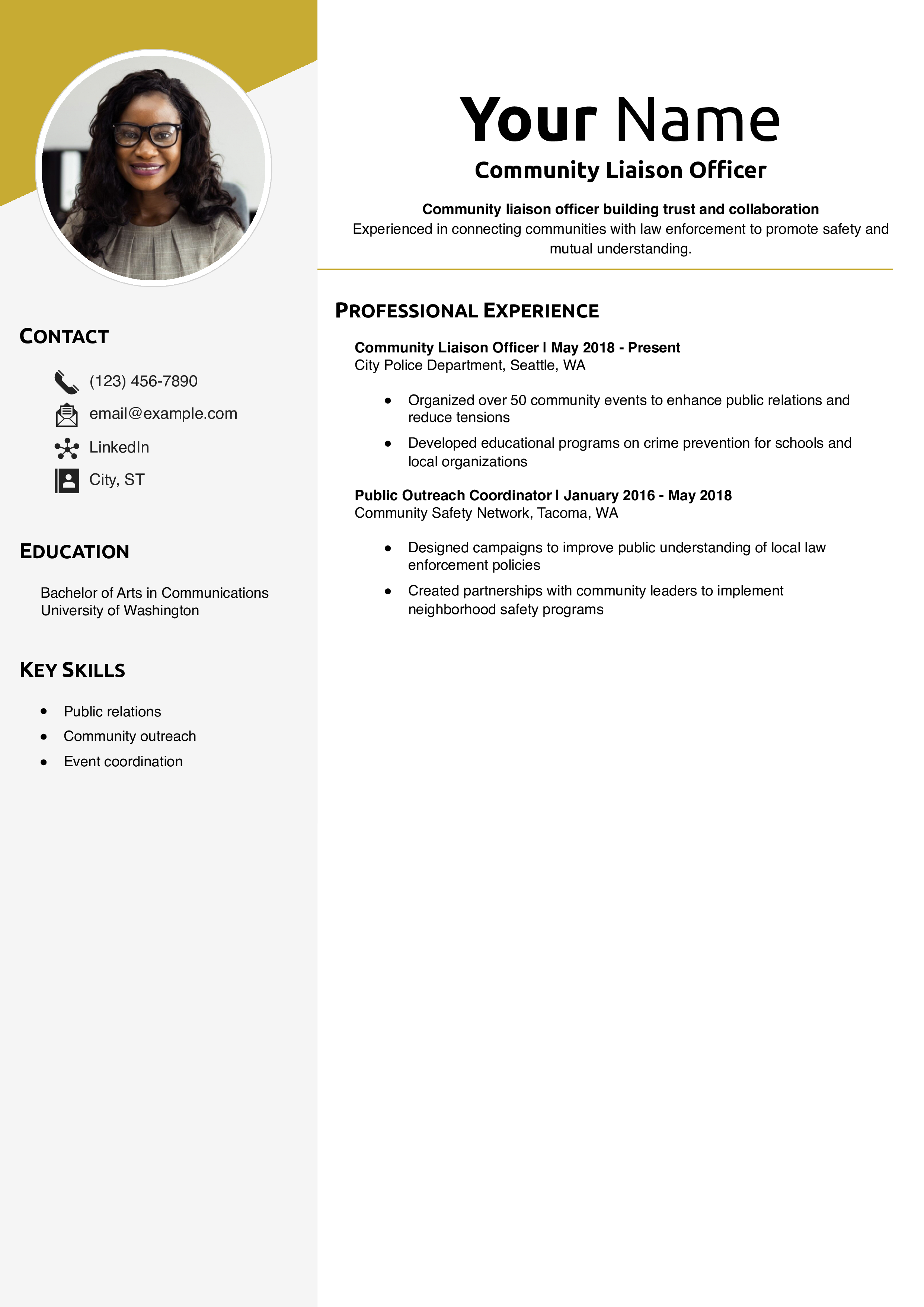 Community Liaison Officer Resume Example