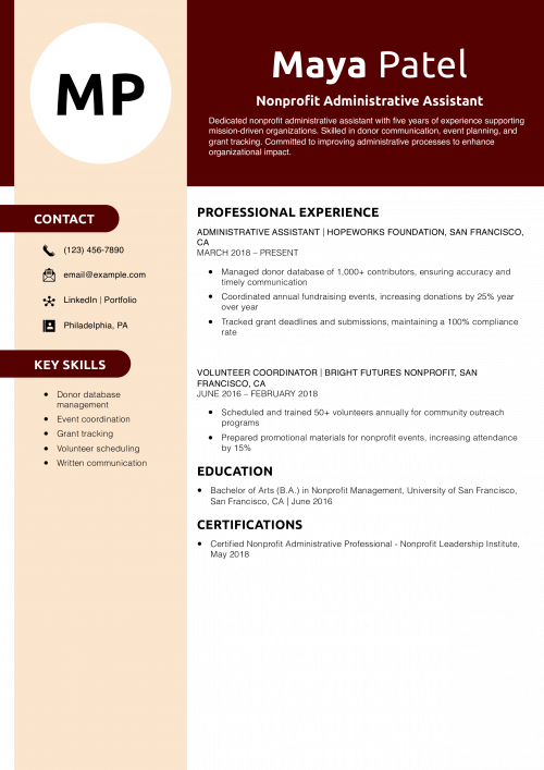 Nonprofit Administrative Assistant Resume Example
