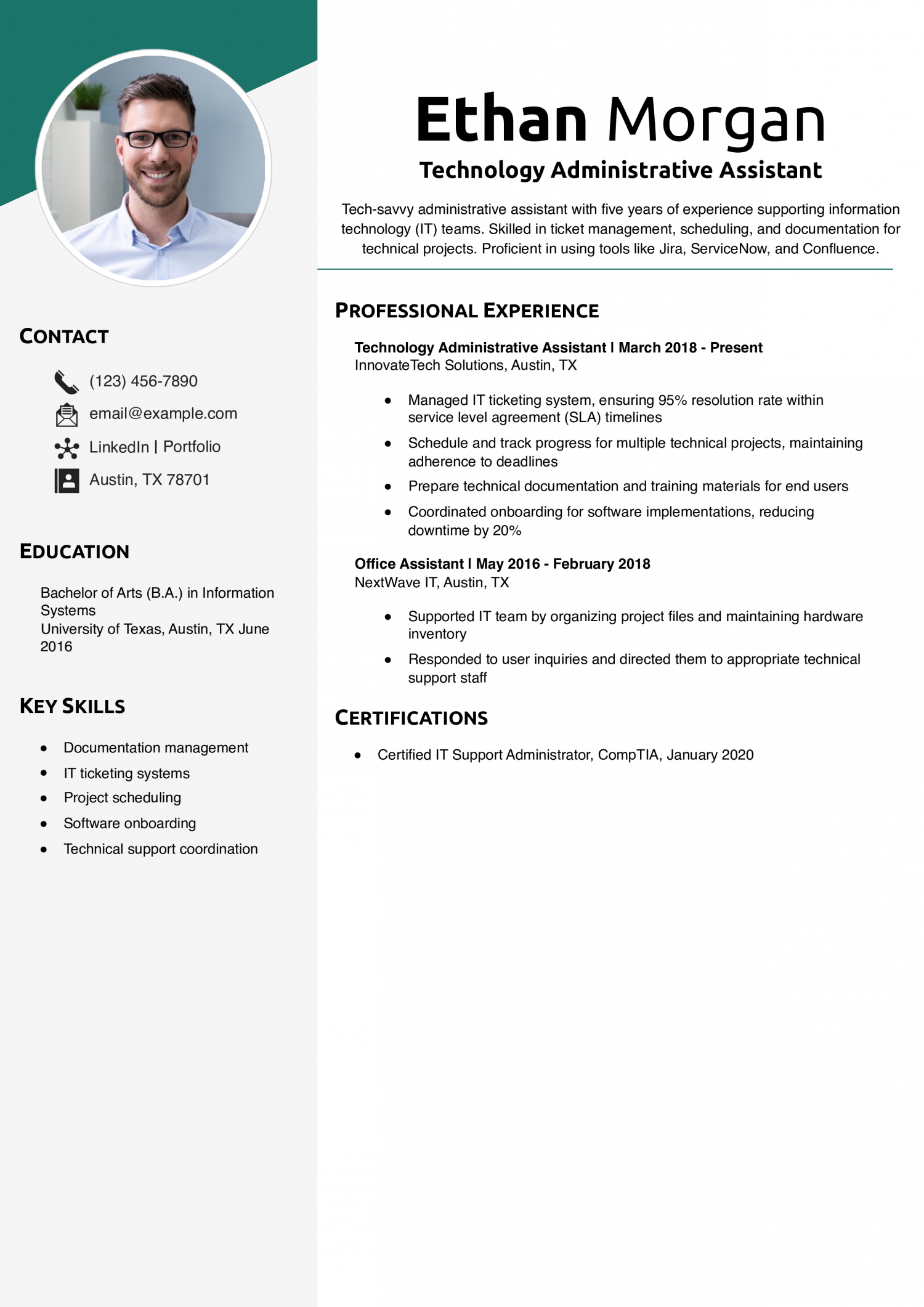 Technology Administrative Assistant Resume Example