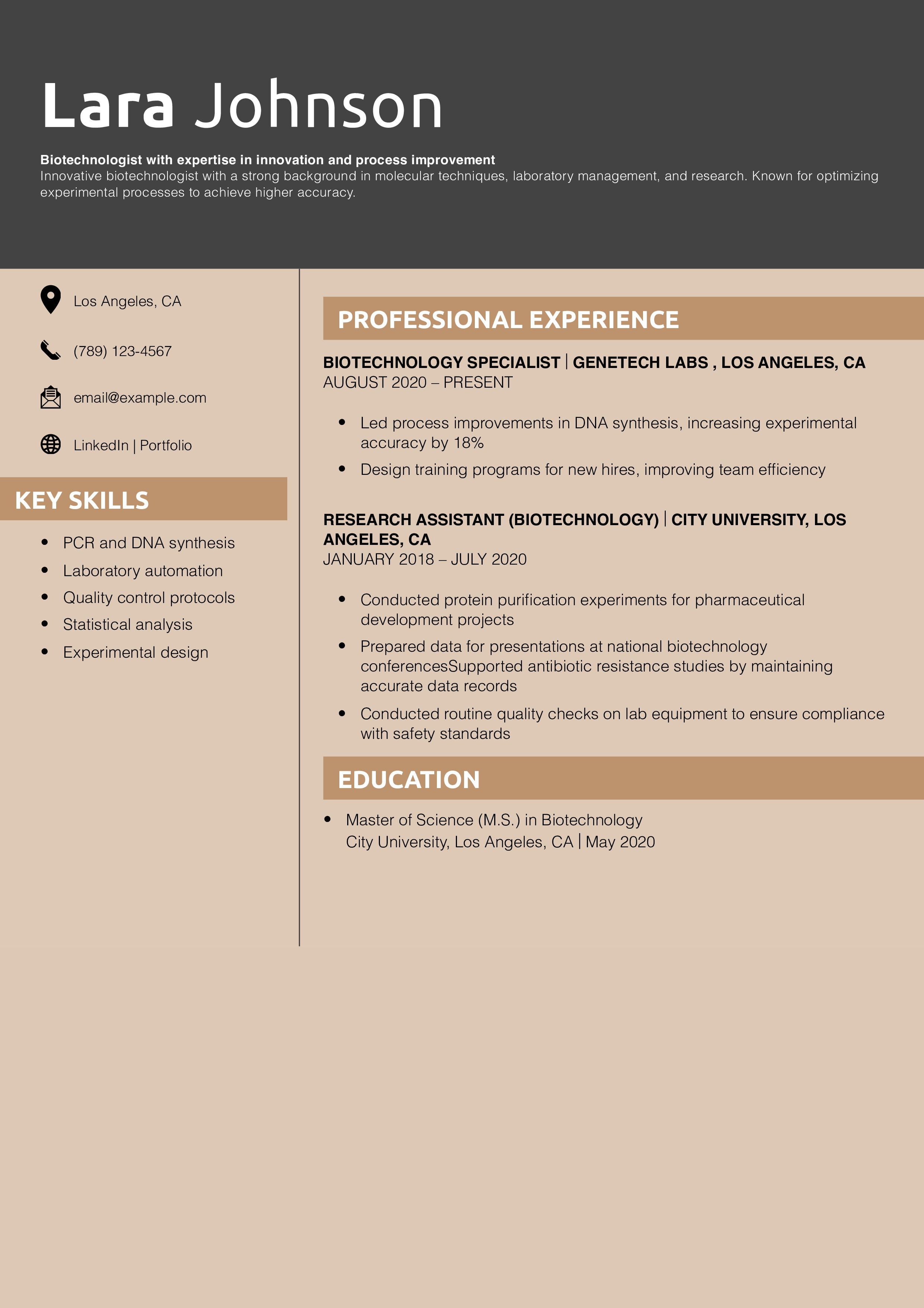 Biotechnology resume