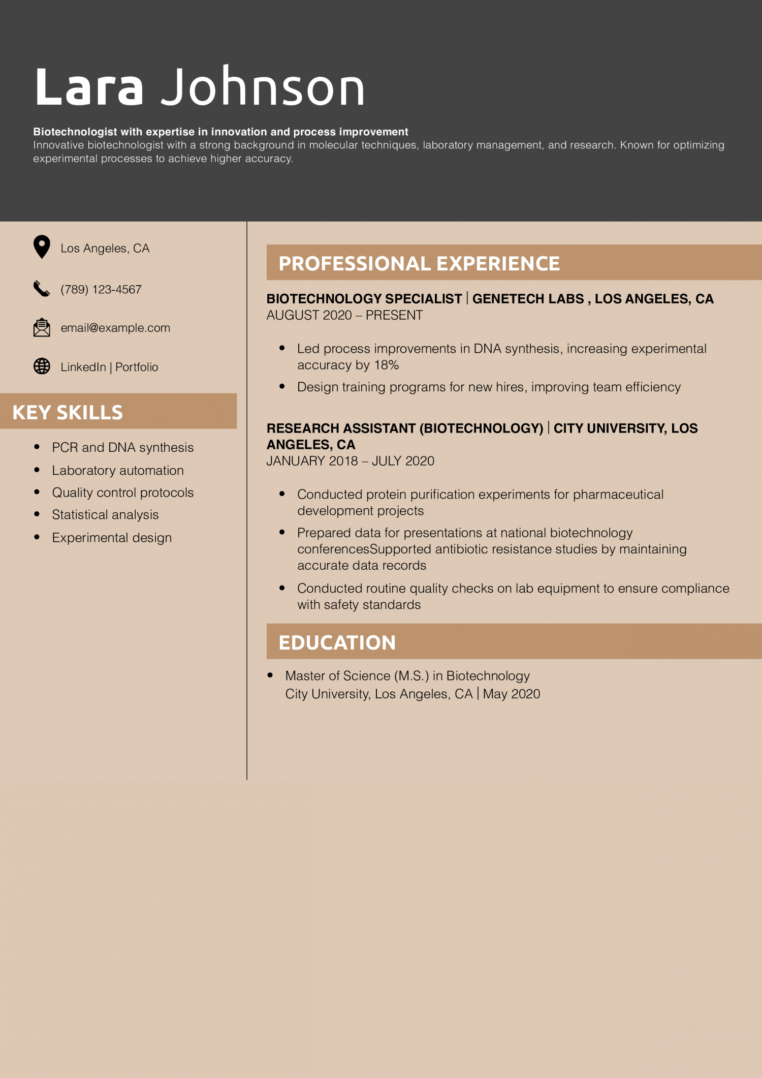 Biotechnology resume