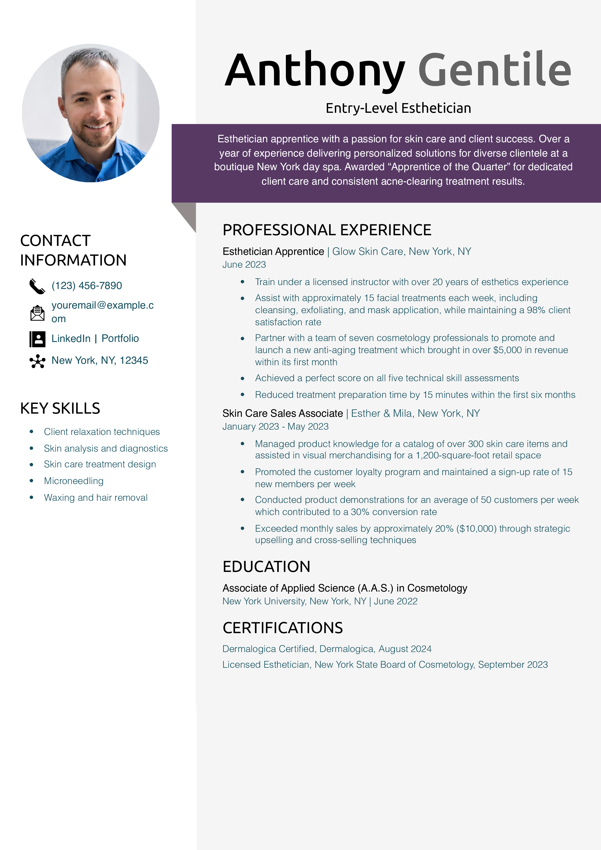 Entry-Level Esthetician Resume Example