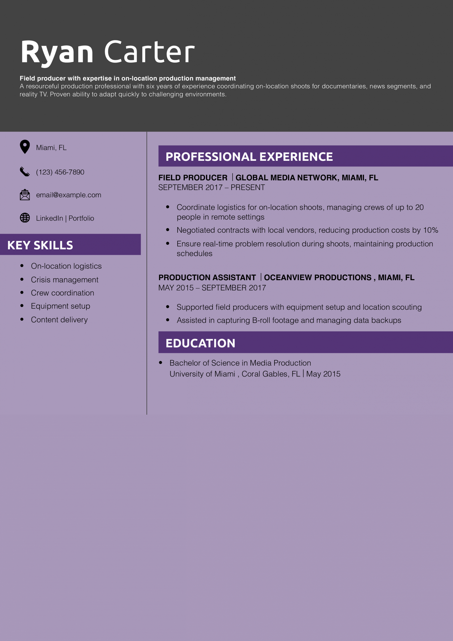 Field producer resume