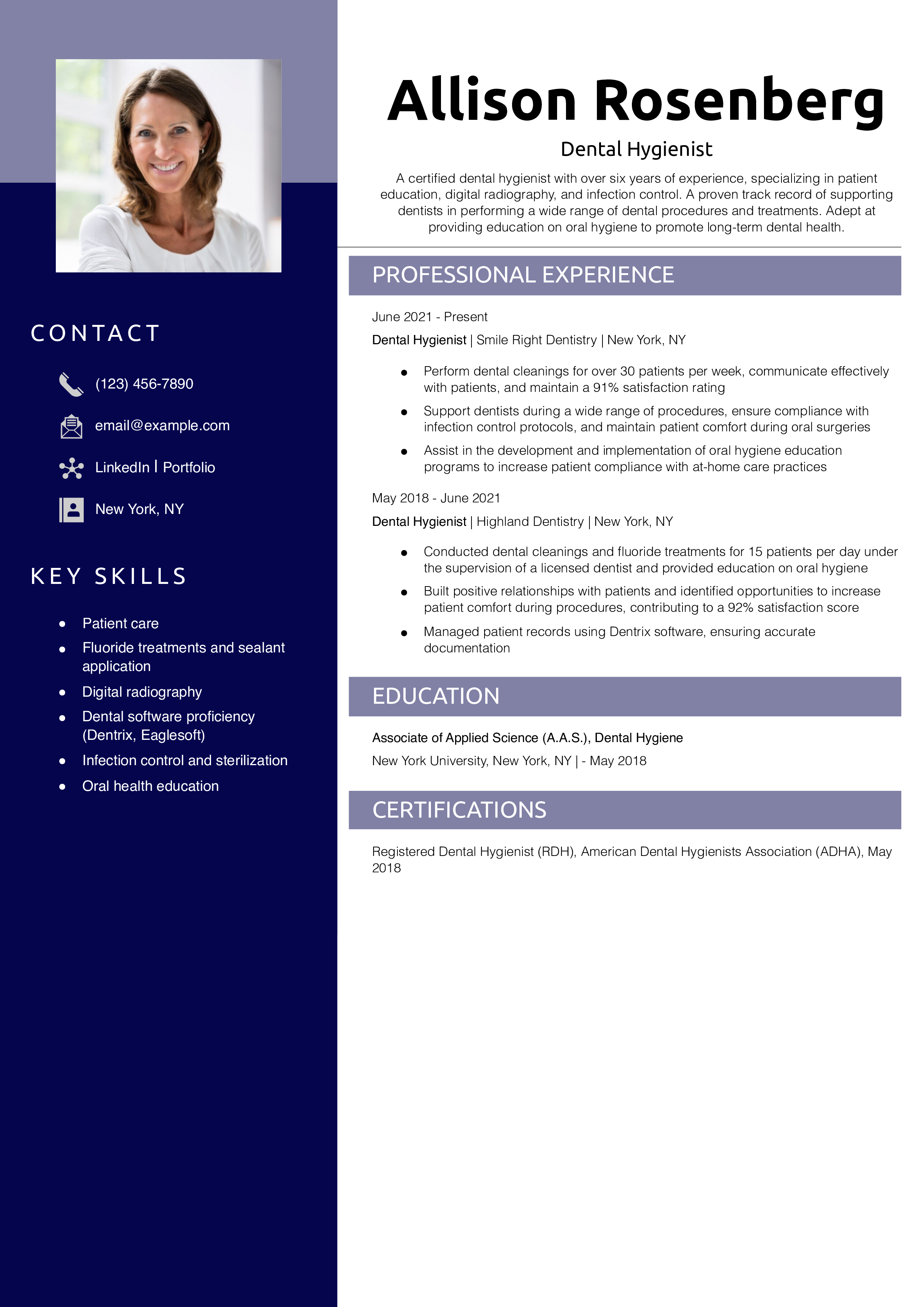Dental Hygienist Resume Example