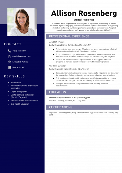 Dental Hygienist Resume Example