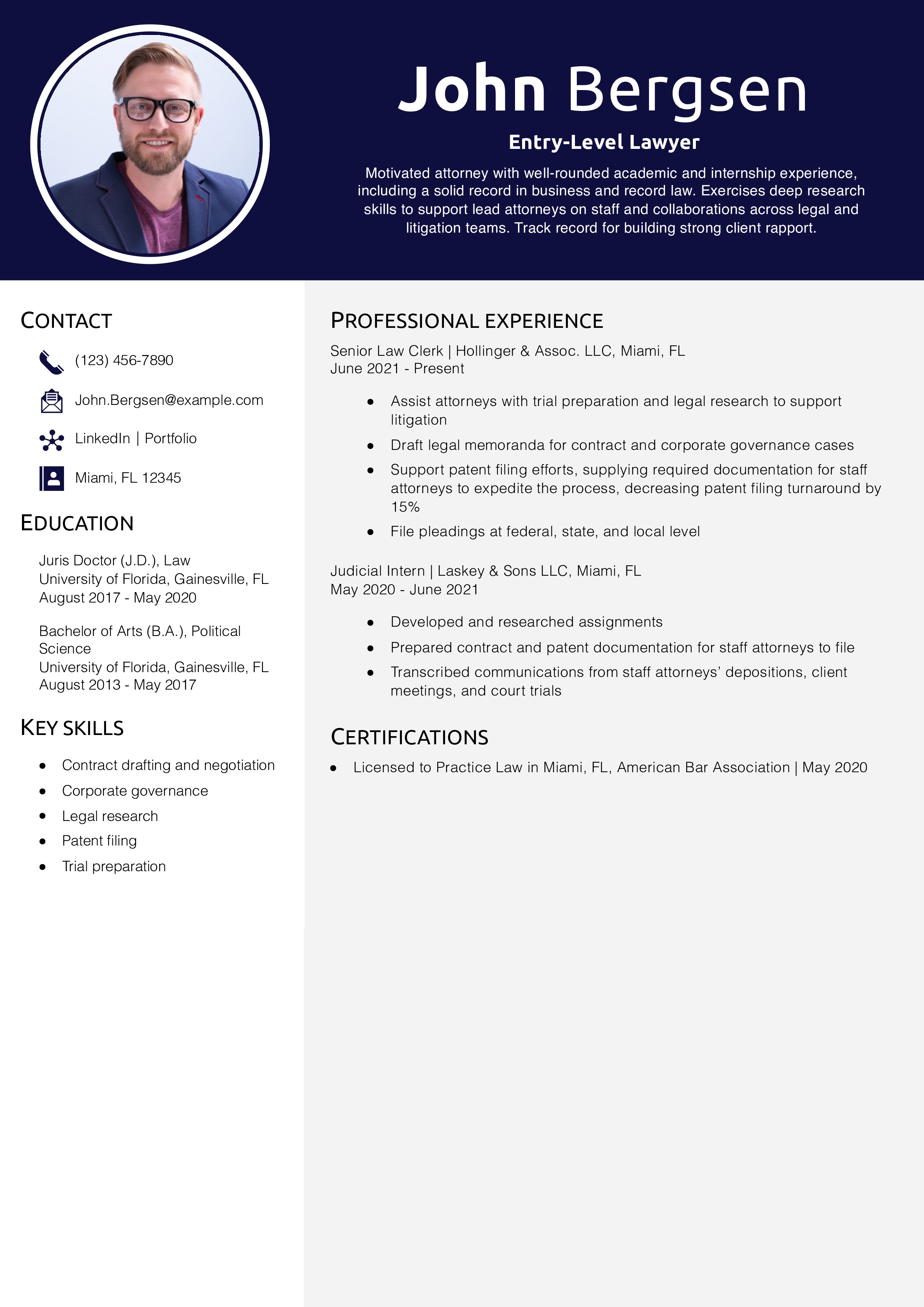 Entry-Level Lawyer Resume Example