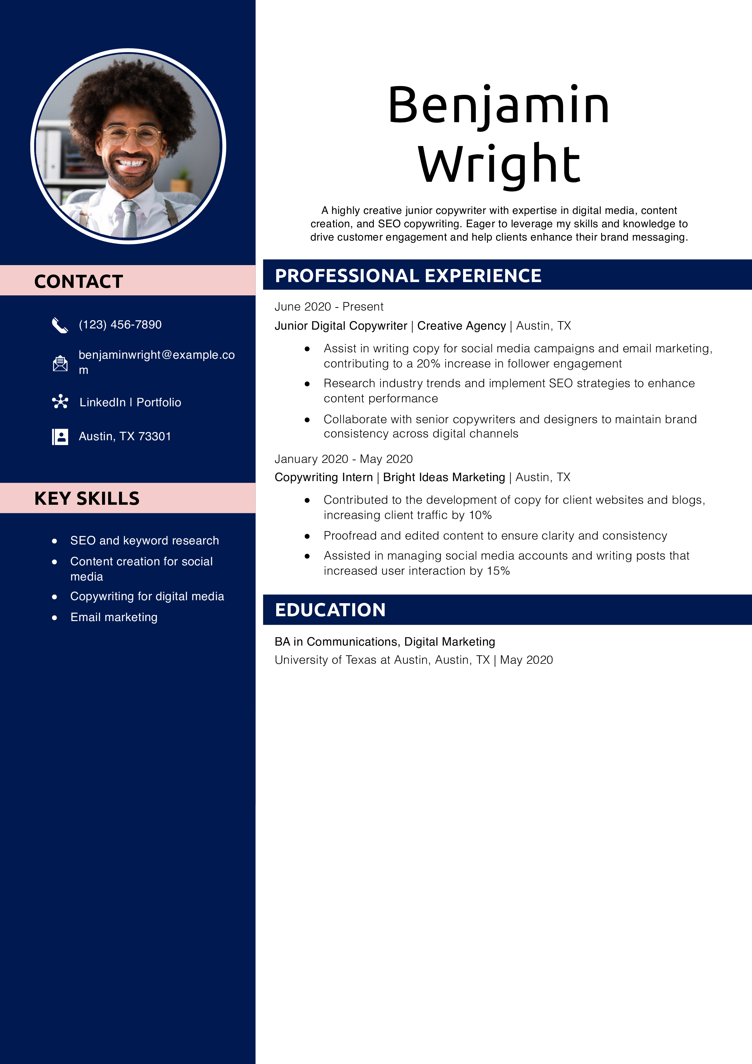 Junior Digital Copywriter Resume Example