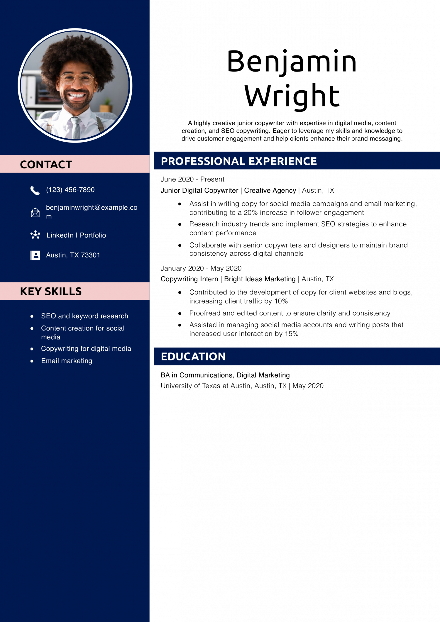Junior Digital Copywriter Resume Example