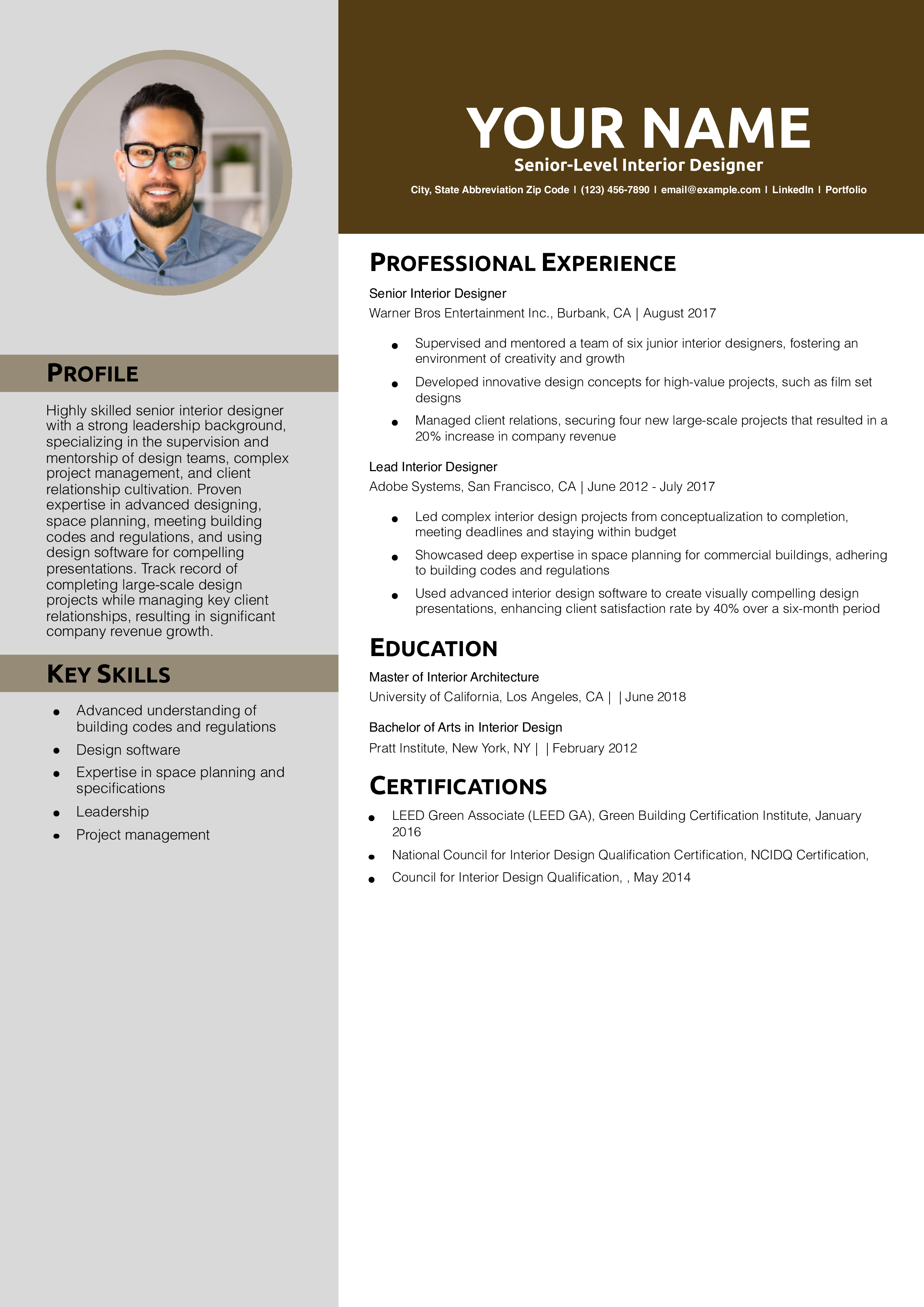 Senior-Level Interior Designer Resume Example