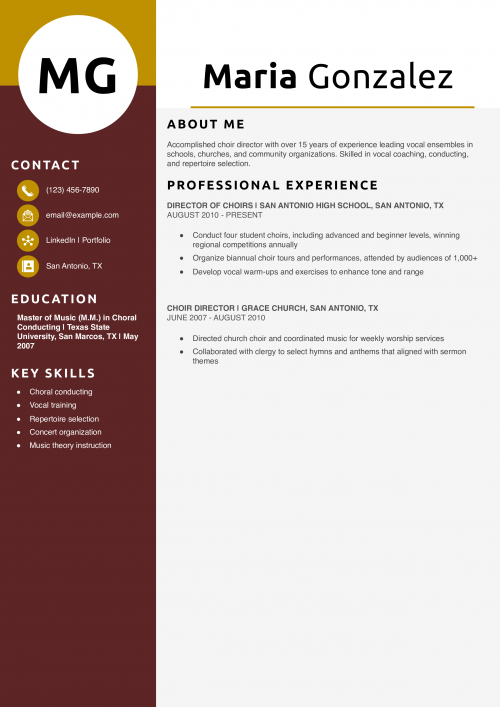 Choir director resume