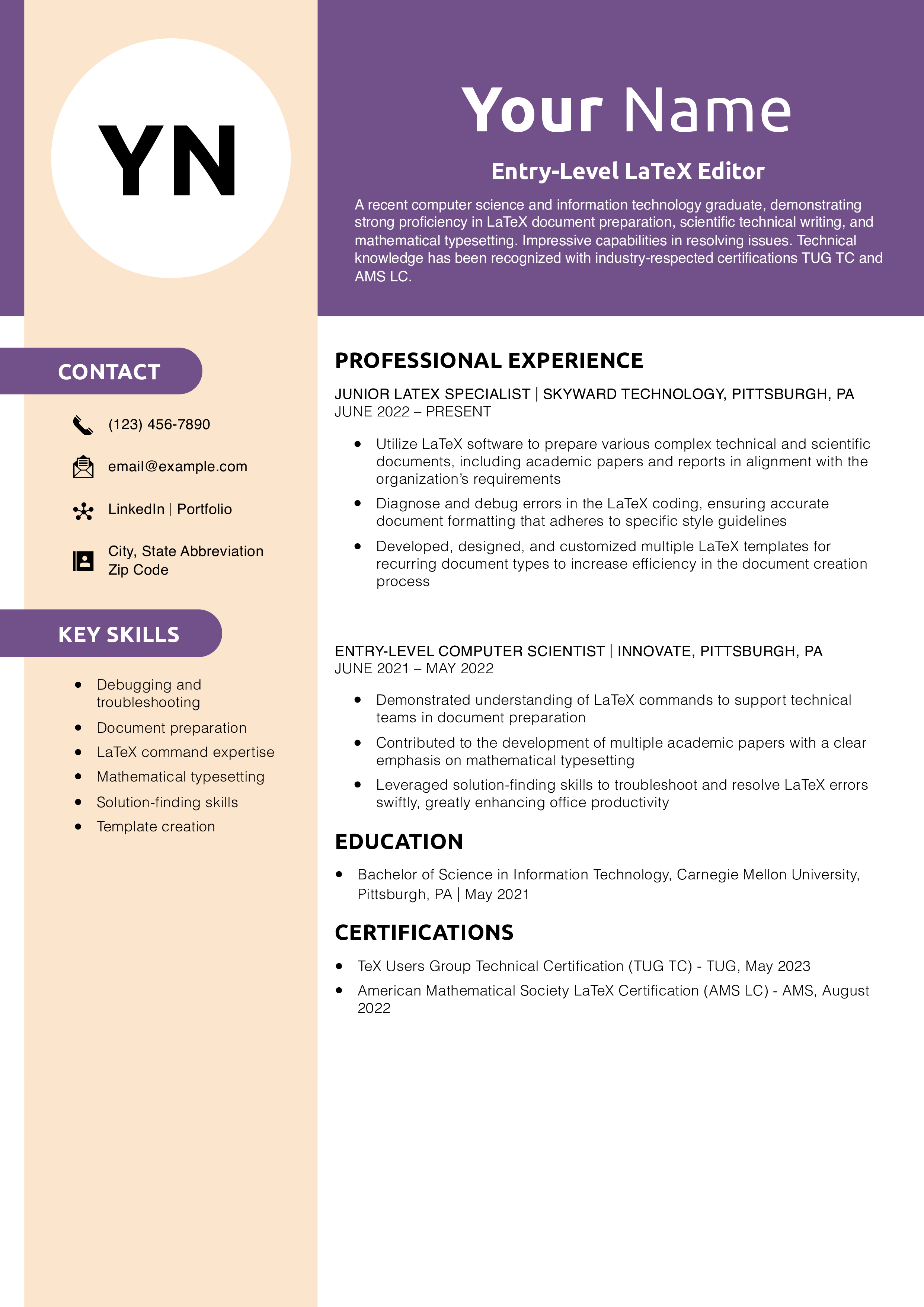 Entry-Level LaTeX Editor Resume Example