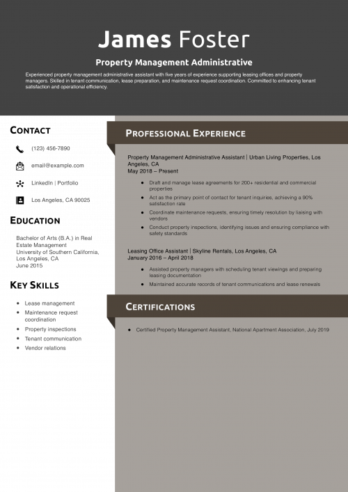 Property Management Administrative Resume Example