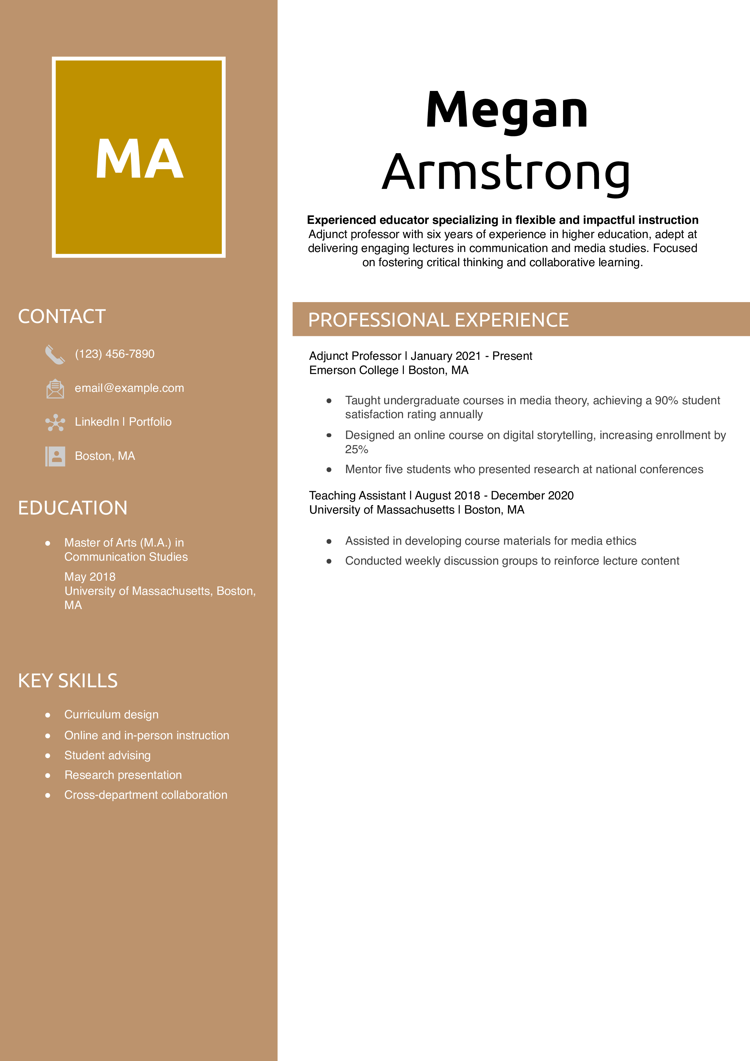 Adjunct Professor Resume