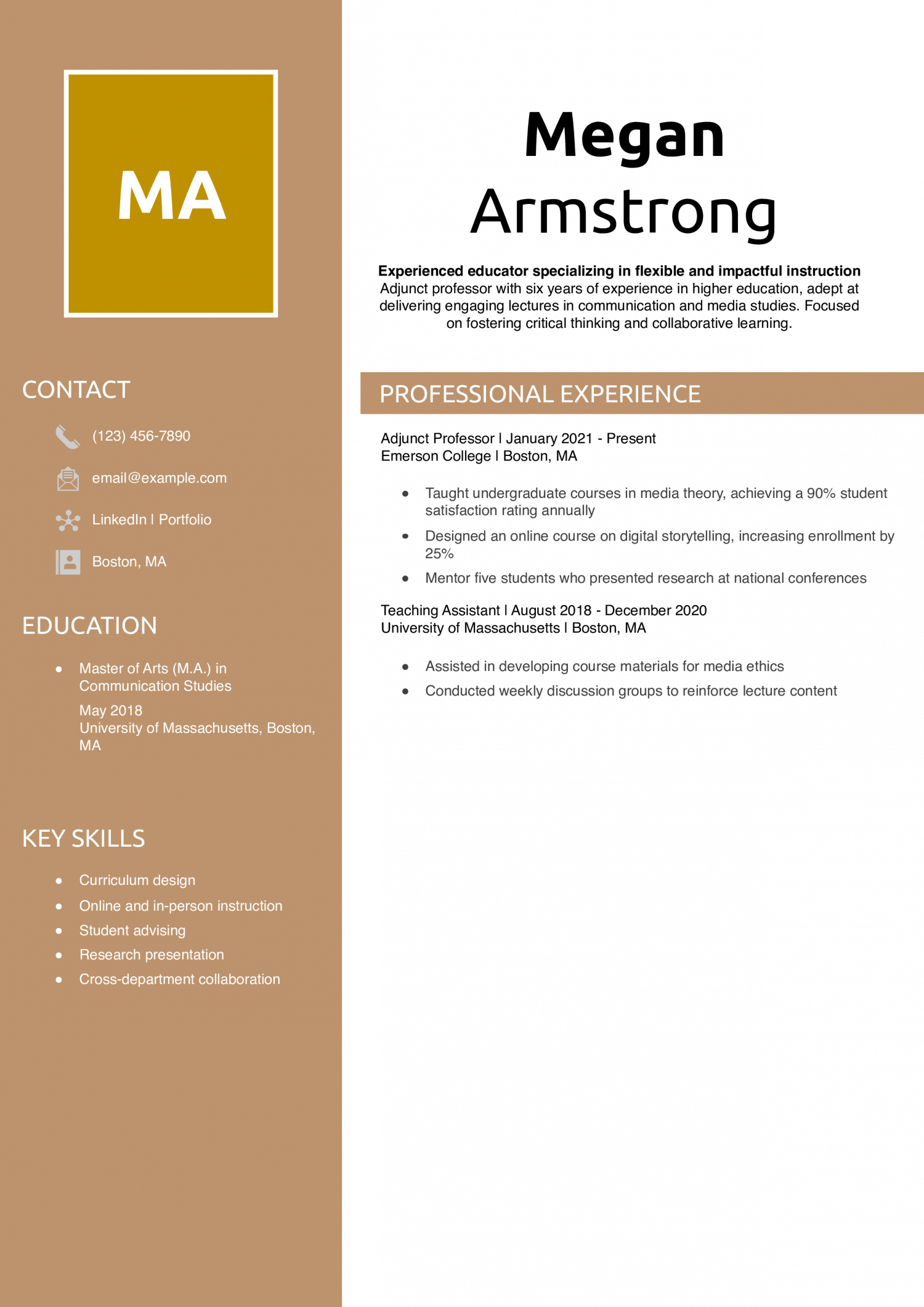 Adjunct Professor Resume