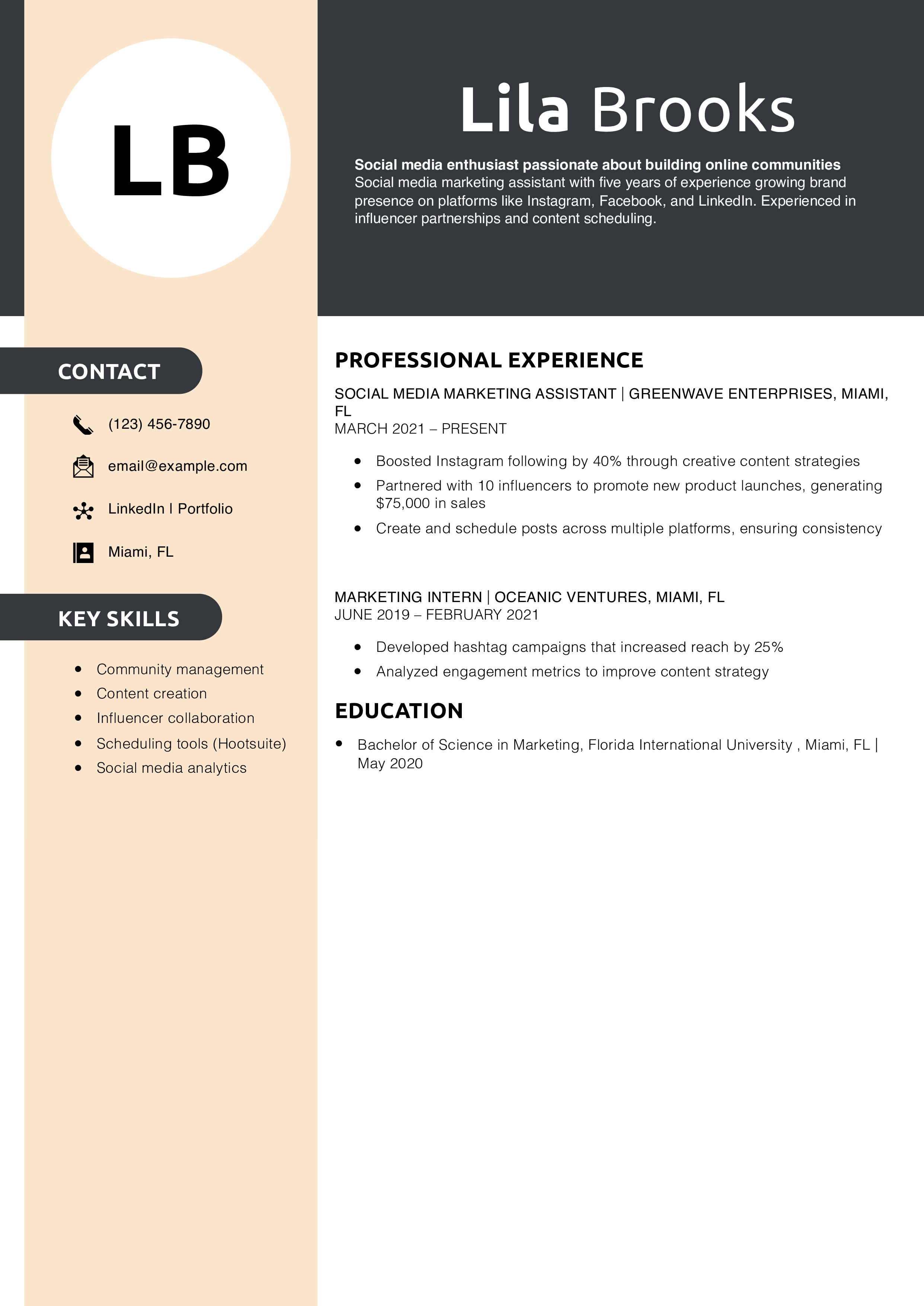 Social Media Marketing Assistant Resume