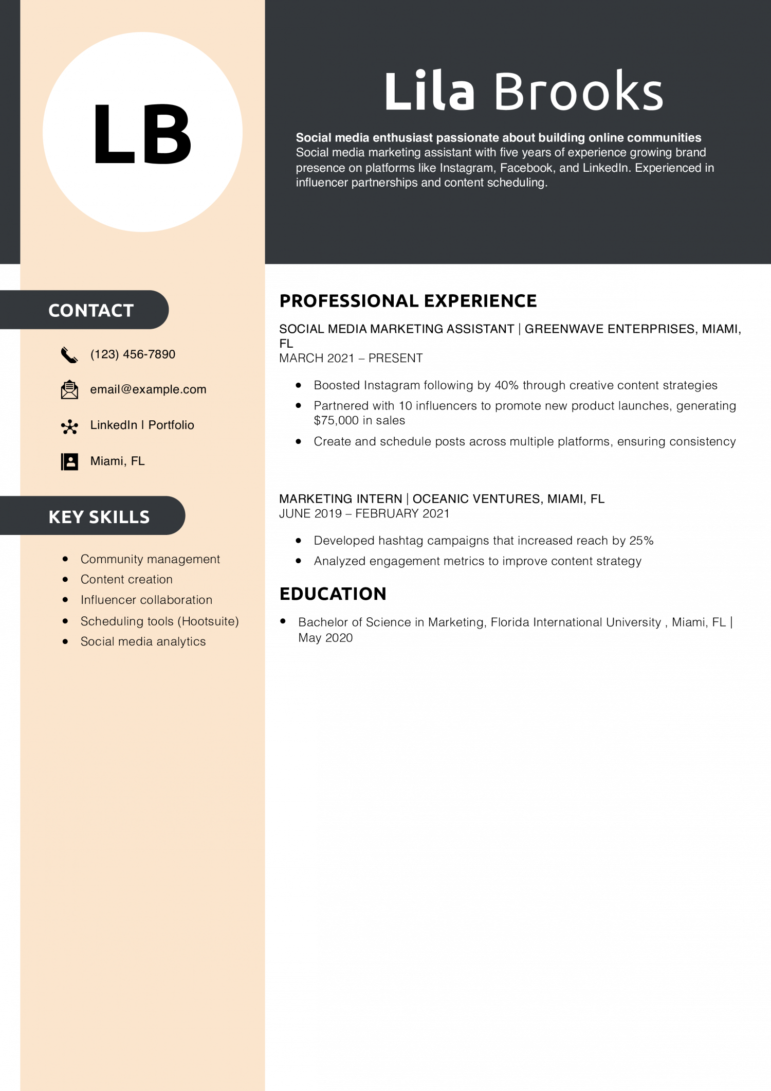 Social Media Marketing Assistant Resume