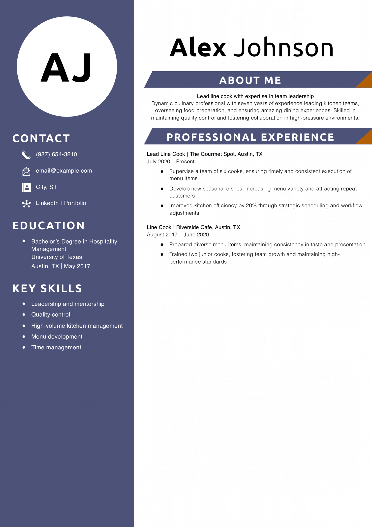 Lead line cook resume