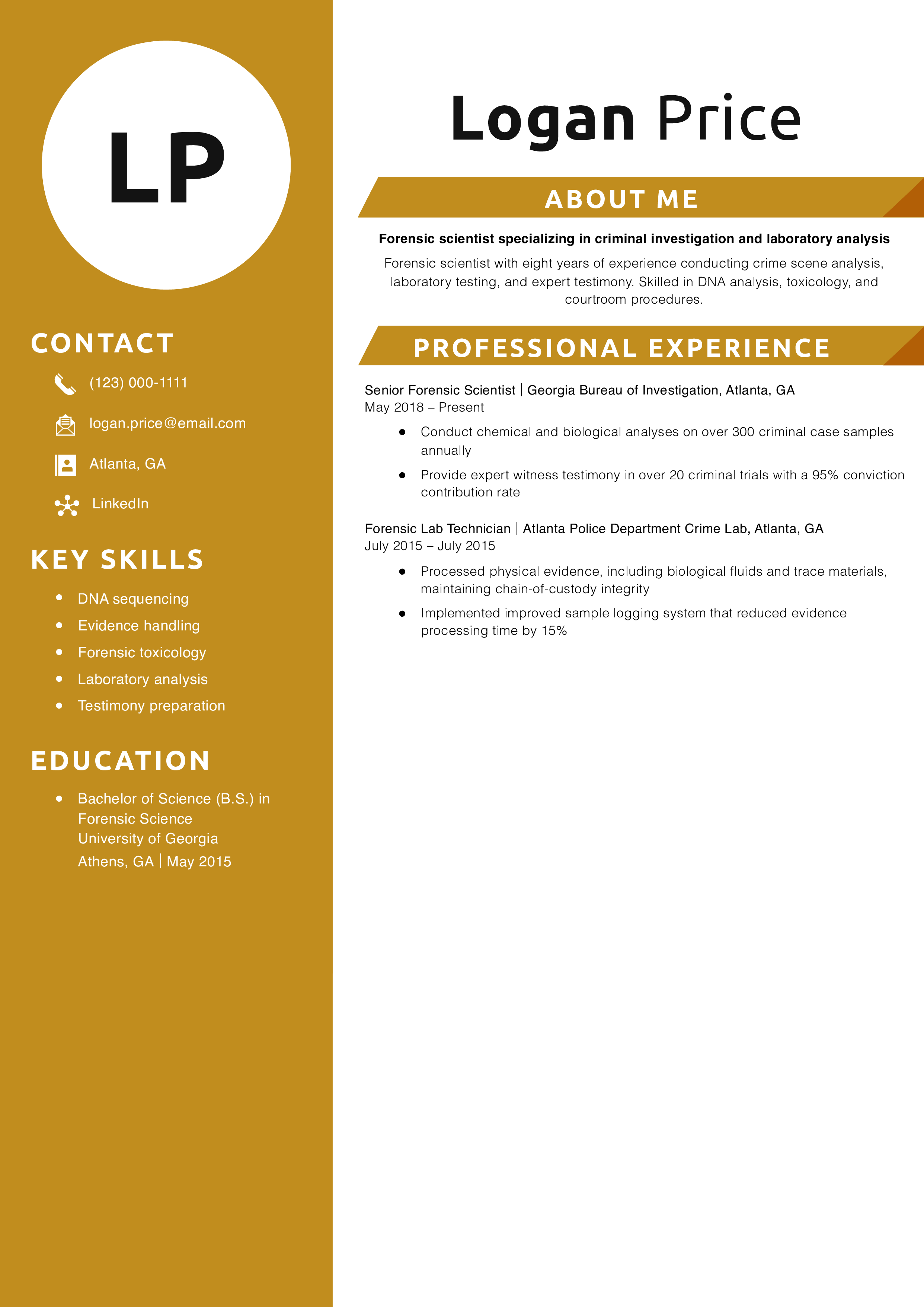 Forensic Scientist Resume Example
