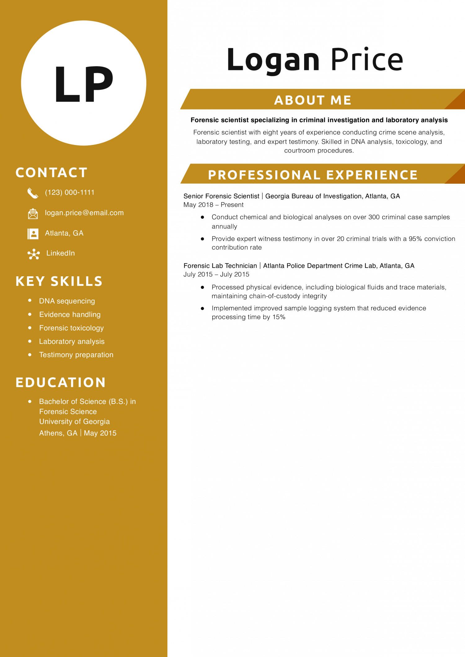 Forensic Scientist Resume Example