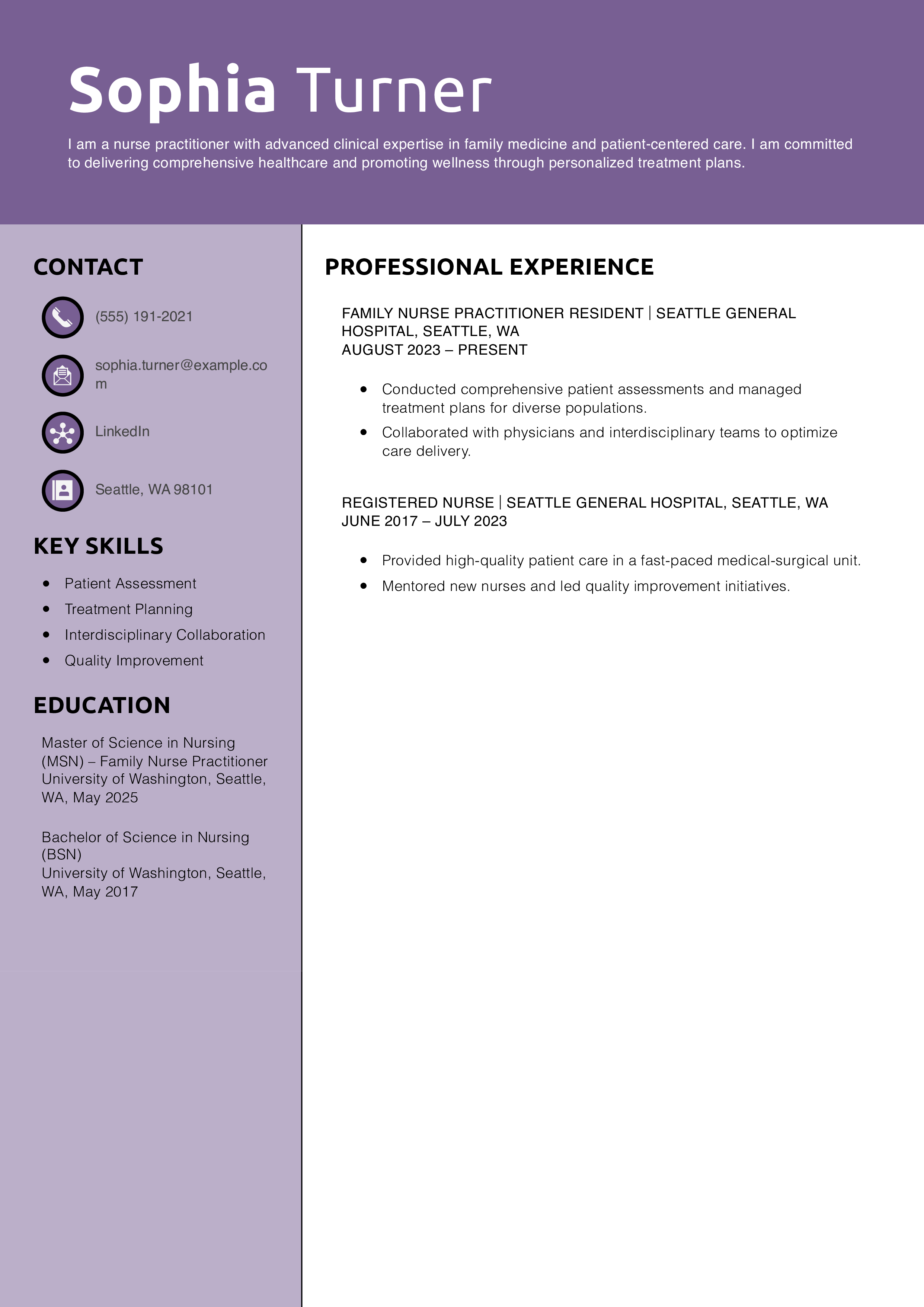 Nurse Practitioner Resume Example