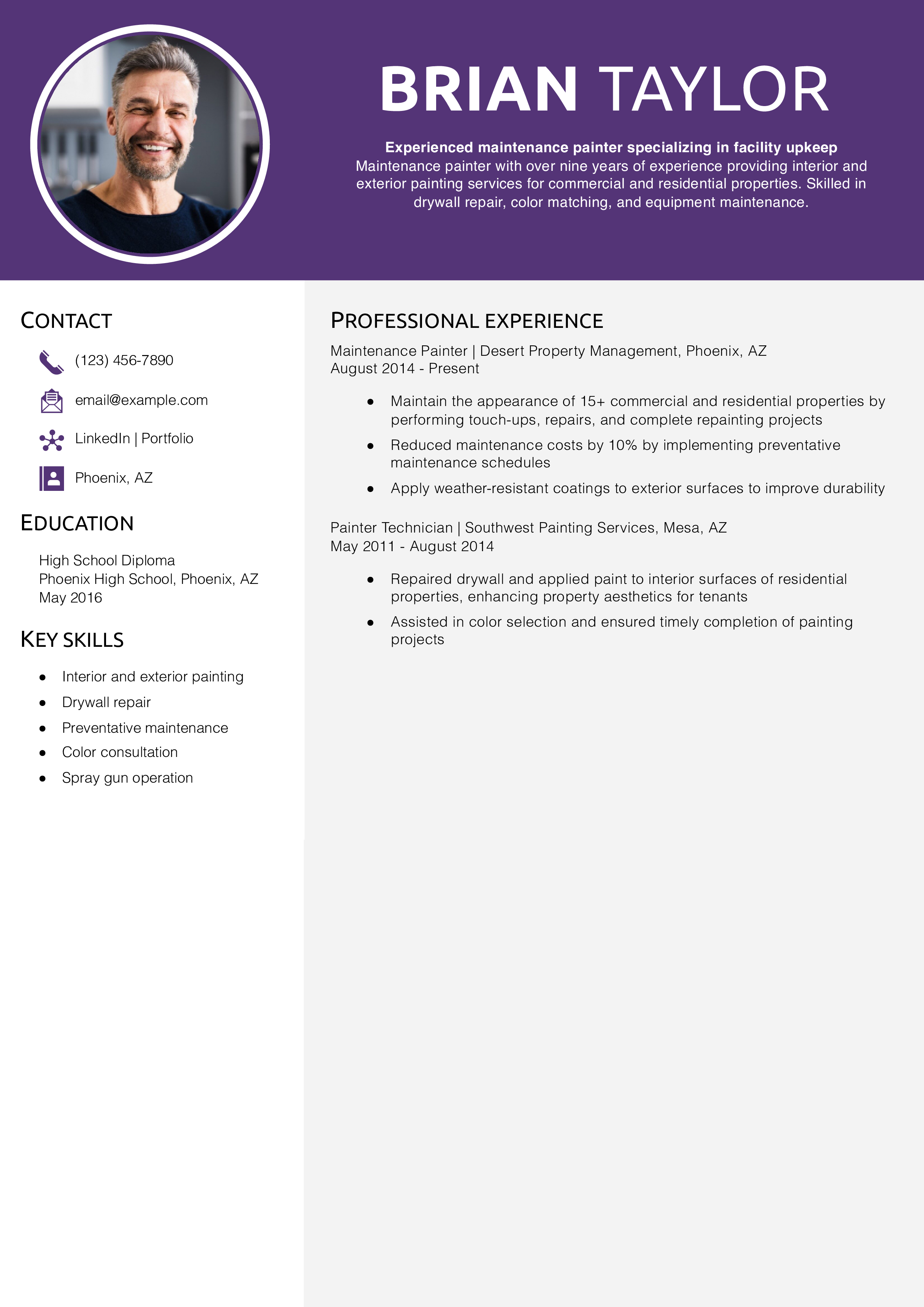 Maintenance painter resume