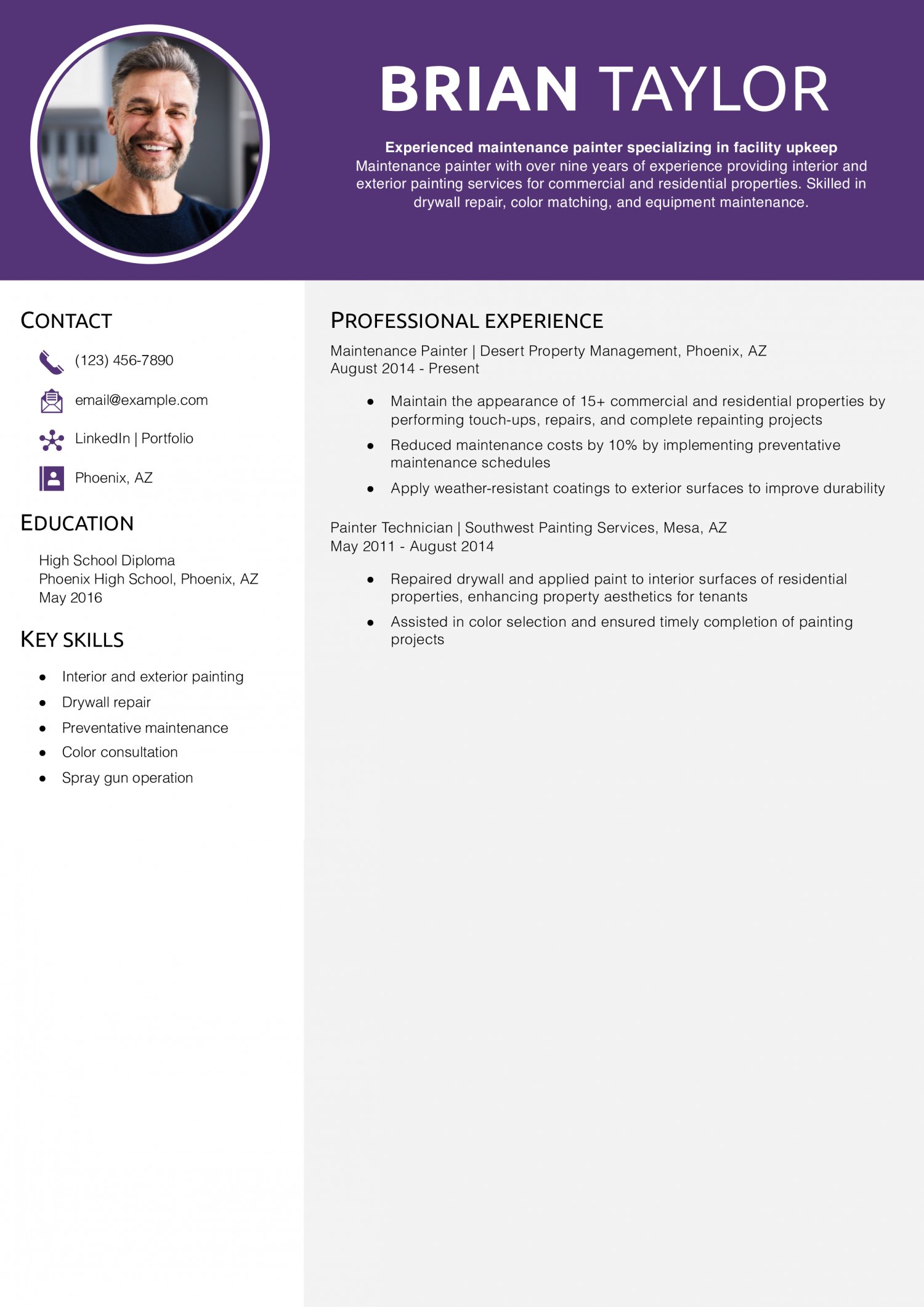Maintenance painter resume