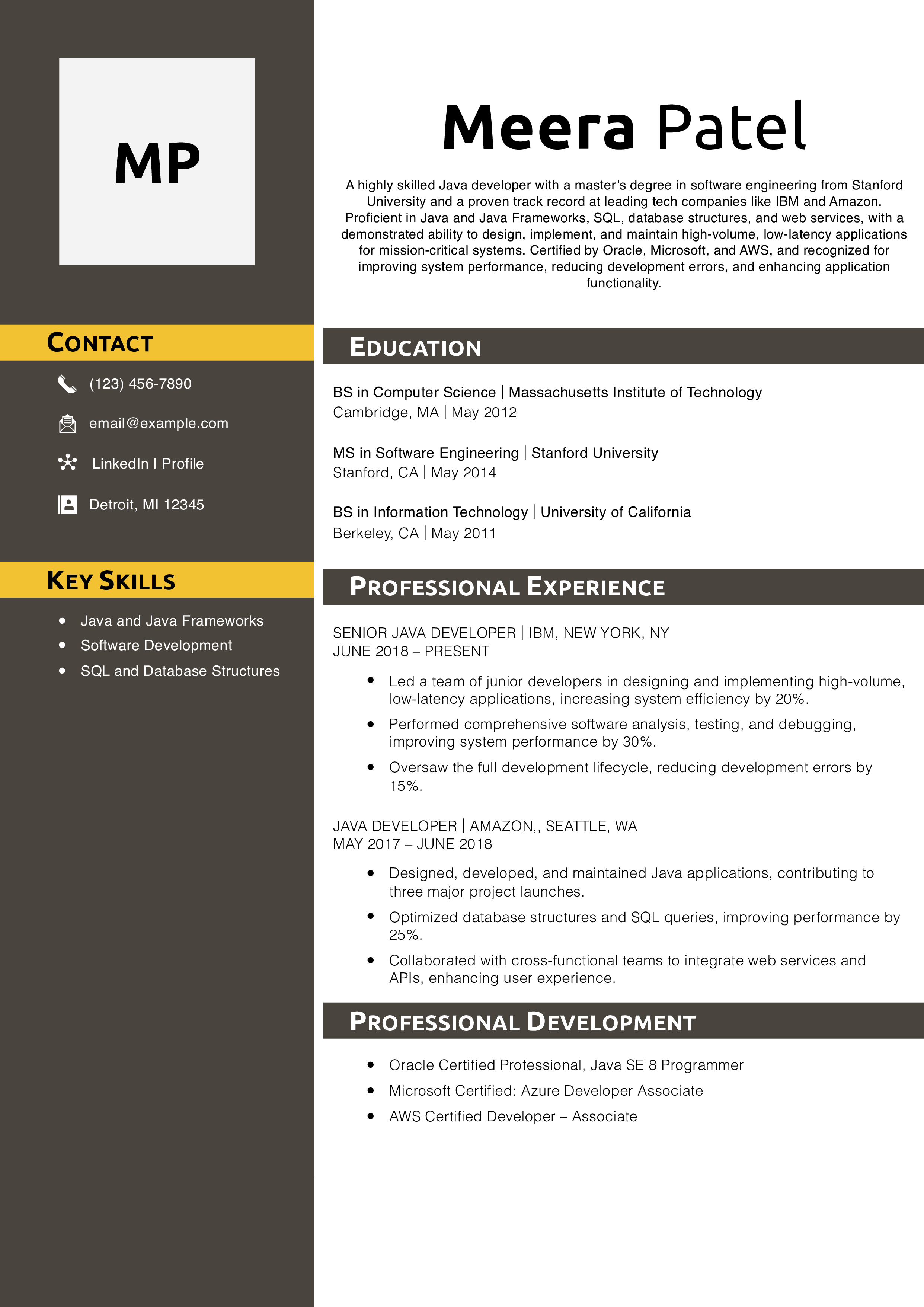 Java Developer Resume Example