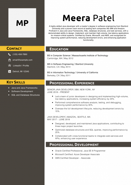 Java Developer Resume Example