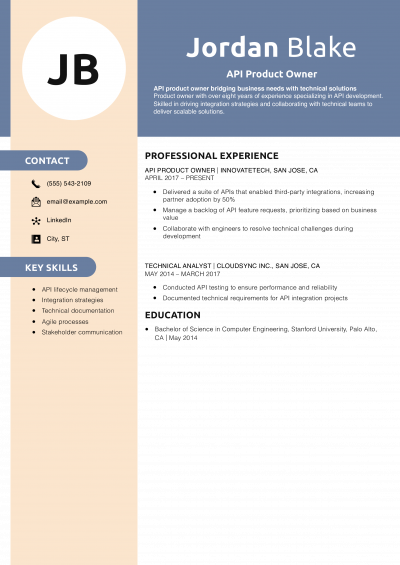 API Product Owner Resume