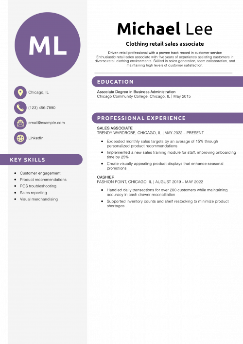 Clothing retail sales associate resume